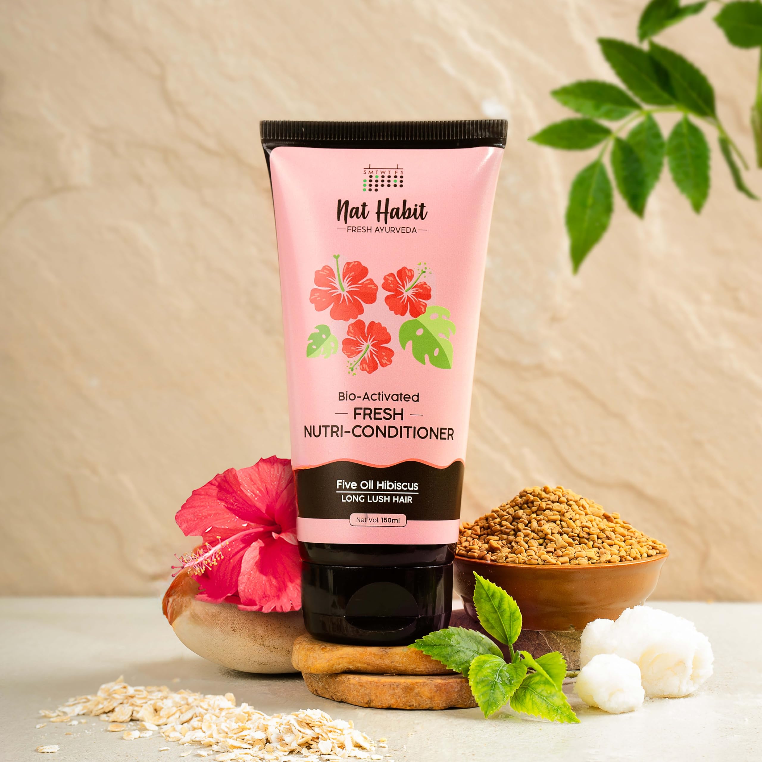 Nat Habit Hibiscus-Infused Hair Conditioner with 5 Oils - For Women & Men - 150ml - Nourishes & Reduces Dry, Frizzy Hair - Promotes Long, Lush Hair - Perfect for Daily Hair Care & Damaged Hair Repair
