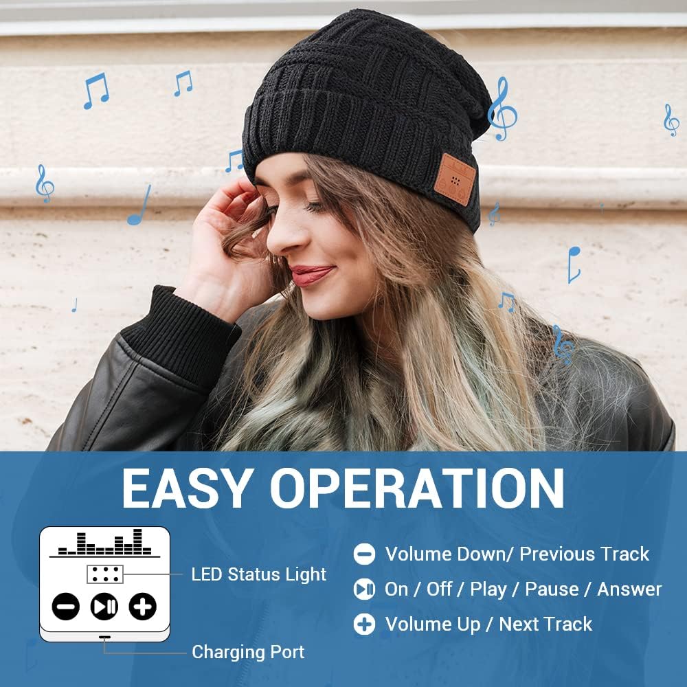 EverPlus Bluetooth Beanie Hat for Men & Women - Wireless Headphone Winter Knit Cap with Built-in Speakers - Perfect Gift for Adults, Stocking Stuffers (Ideal for Skiing, Running, Commuting & Outdoor Activities)