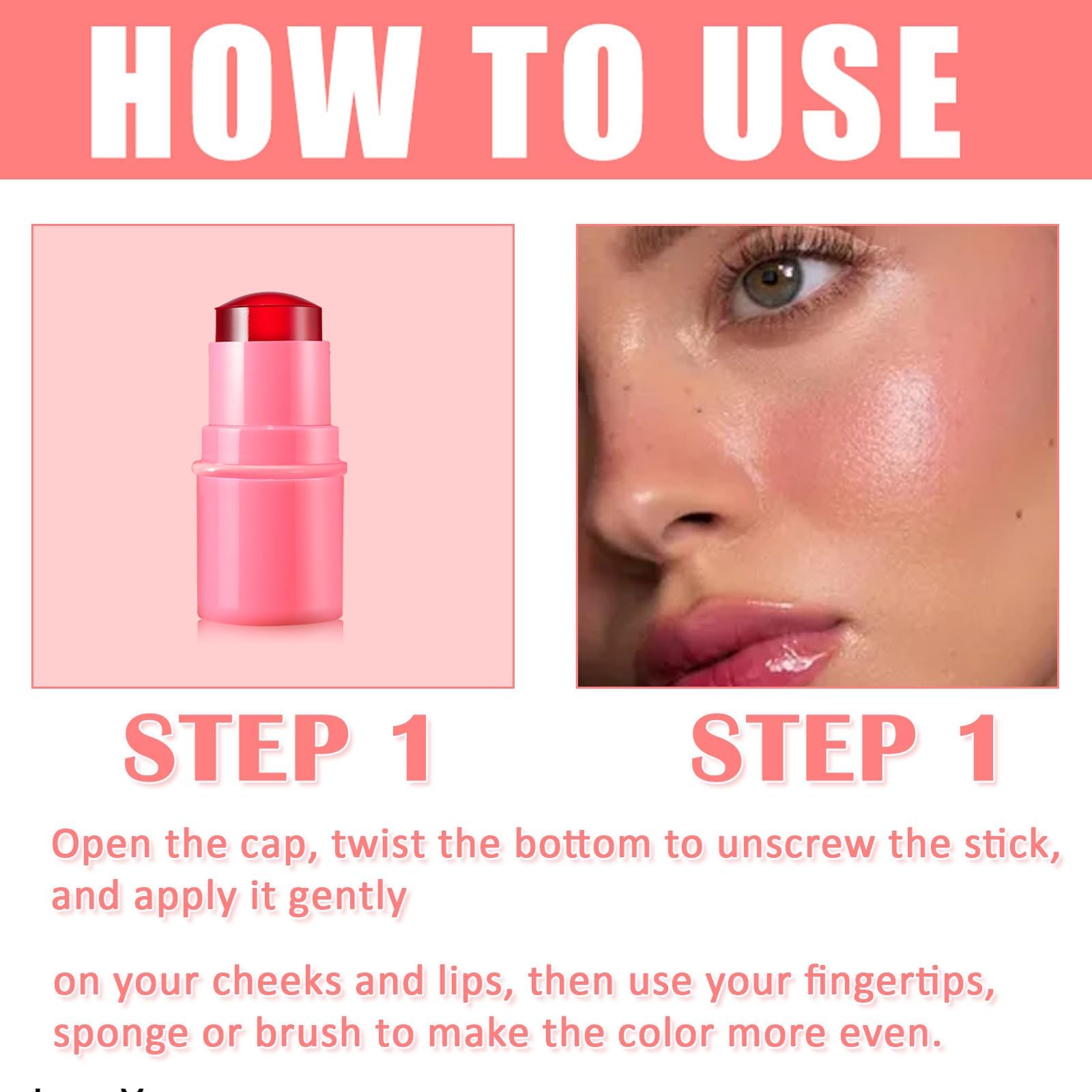 Water Jelly Tint Stick - Long Lasting Hydrating Lip & Cheek Stain, Sheer Jelly Blush & Lip Gloss with Cooling Effect, 1000+ Swipes (04# Rose Pink) | Perfect for Natural Makeup, Daily Wear & On-the-Go Touch Ups