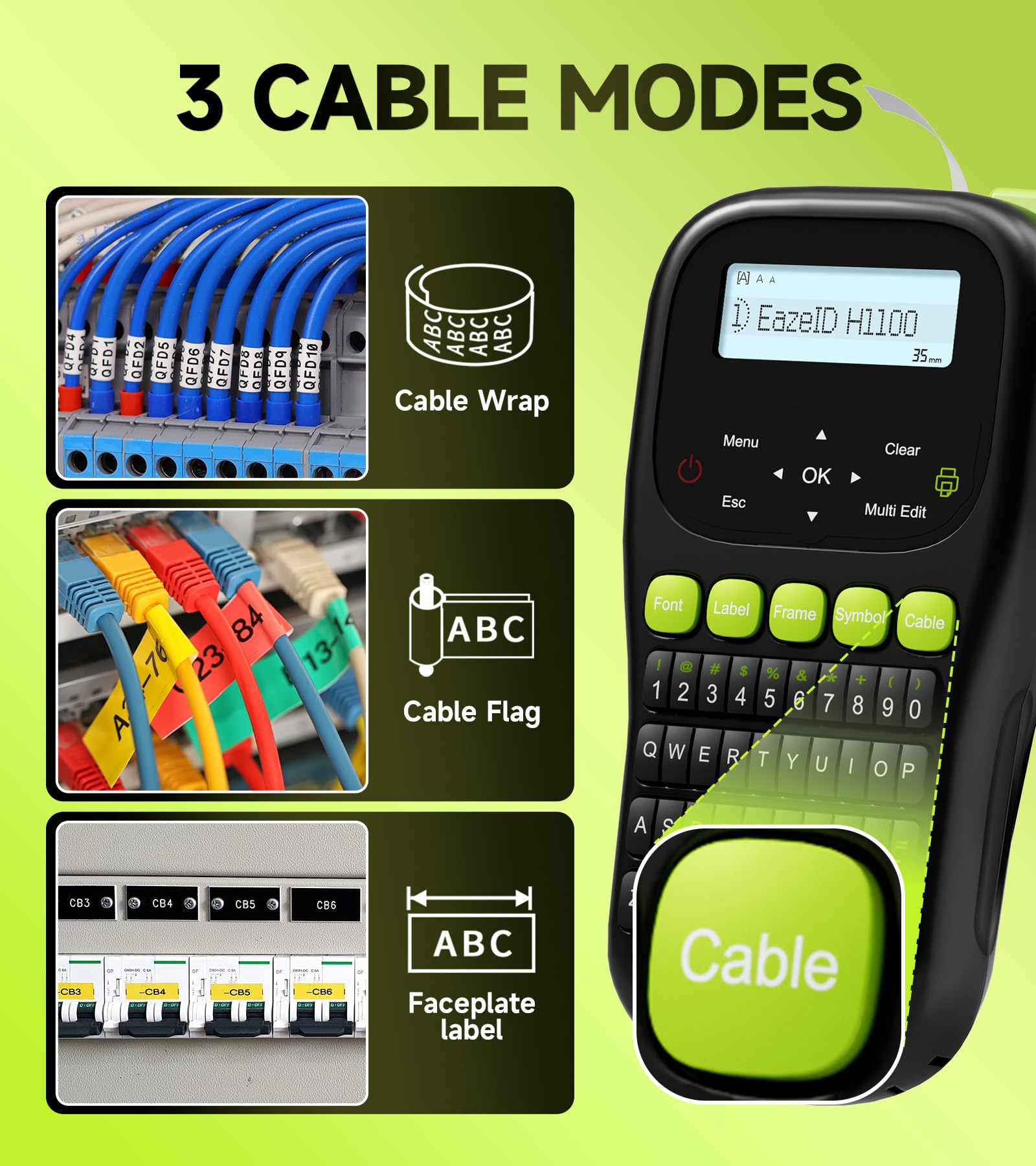 EazelD H1100 Industrial Label Maker - Portable Handheld Label Printer with Keyboard & Backlit LCD Screen for Cable, Wire, Office & Home Organization - Perfect for Electrical Panels, Network Cables & Storage Bins