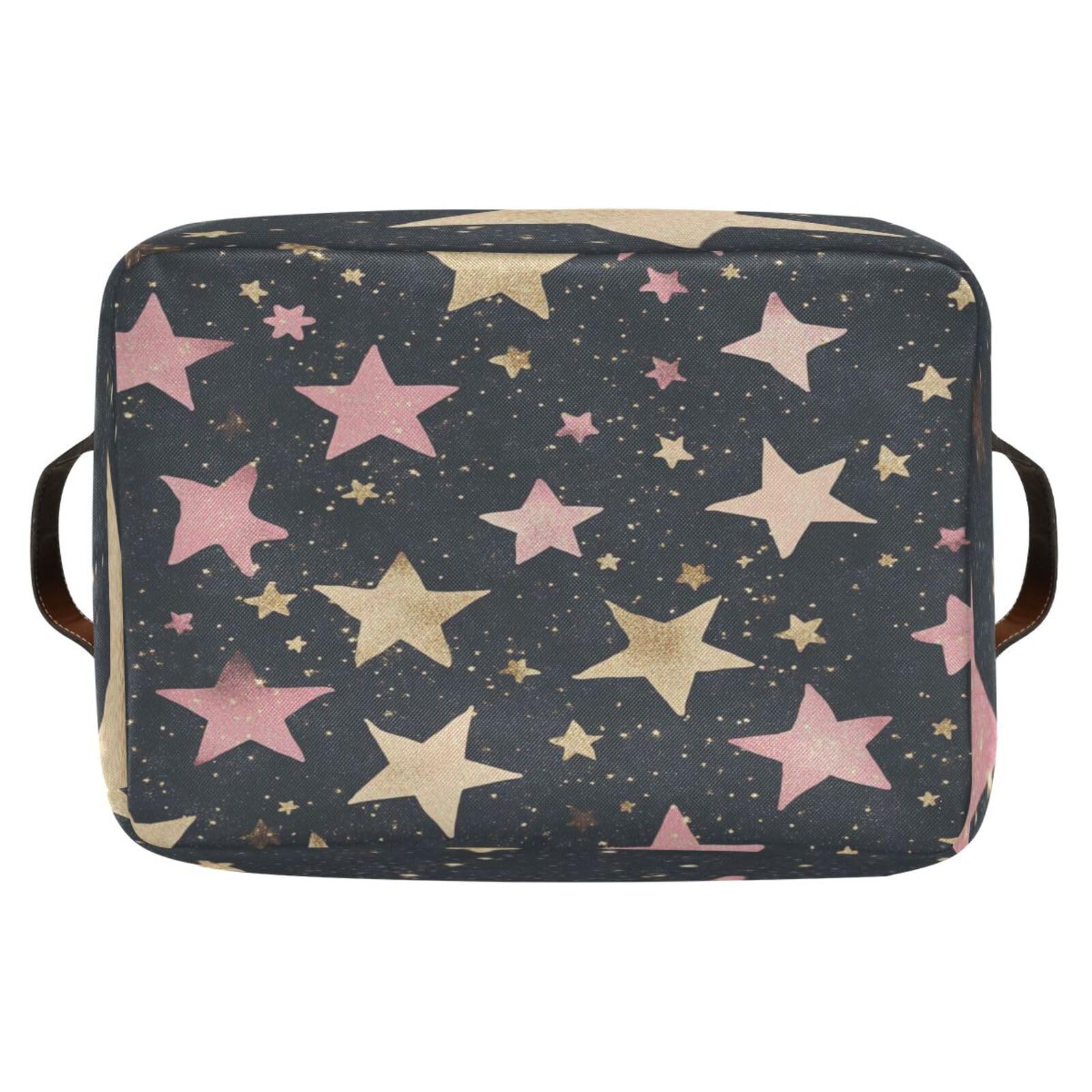 Large Storage Baskets with Handles - Foldable Home Organization Bins for Closet, Shelves & More (2-Pack, Custard Star) - Perfect for Bedroom, Bathroom & Kids Room Storage