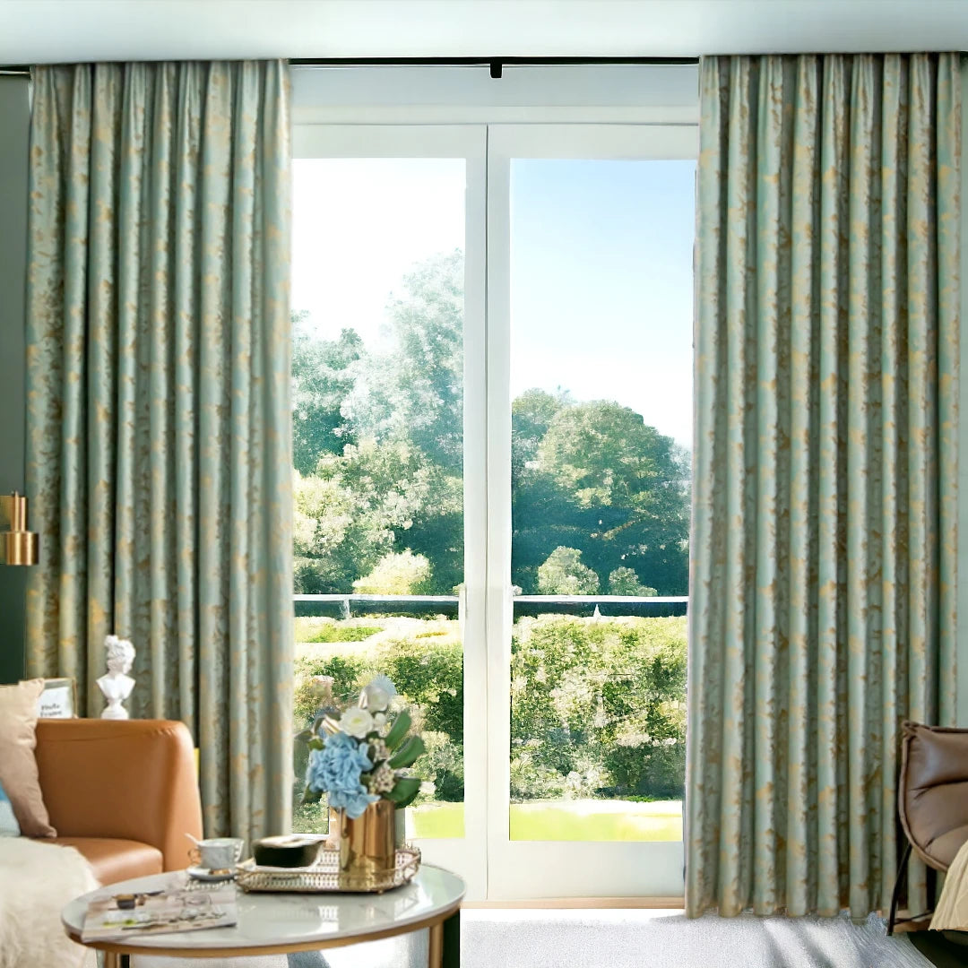 Zara Velvet Embossed Blackout Thermal Insulated Curtains - Green Luxury Window Drapes for Bedroom & Living Room, Noise Reducing & Energy Saving Home Decor