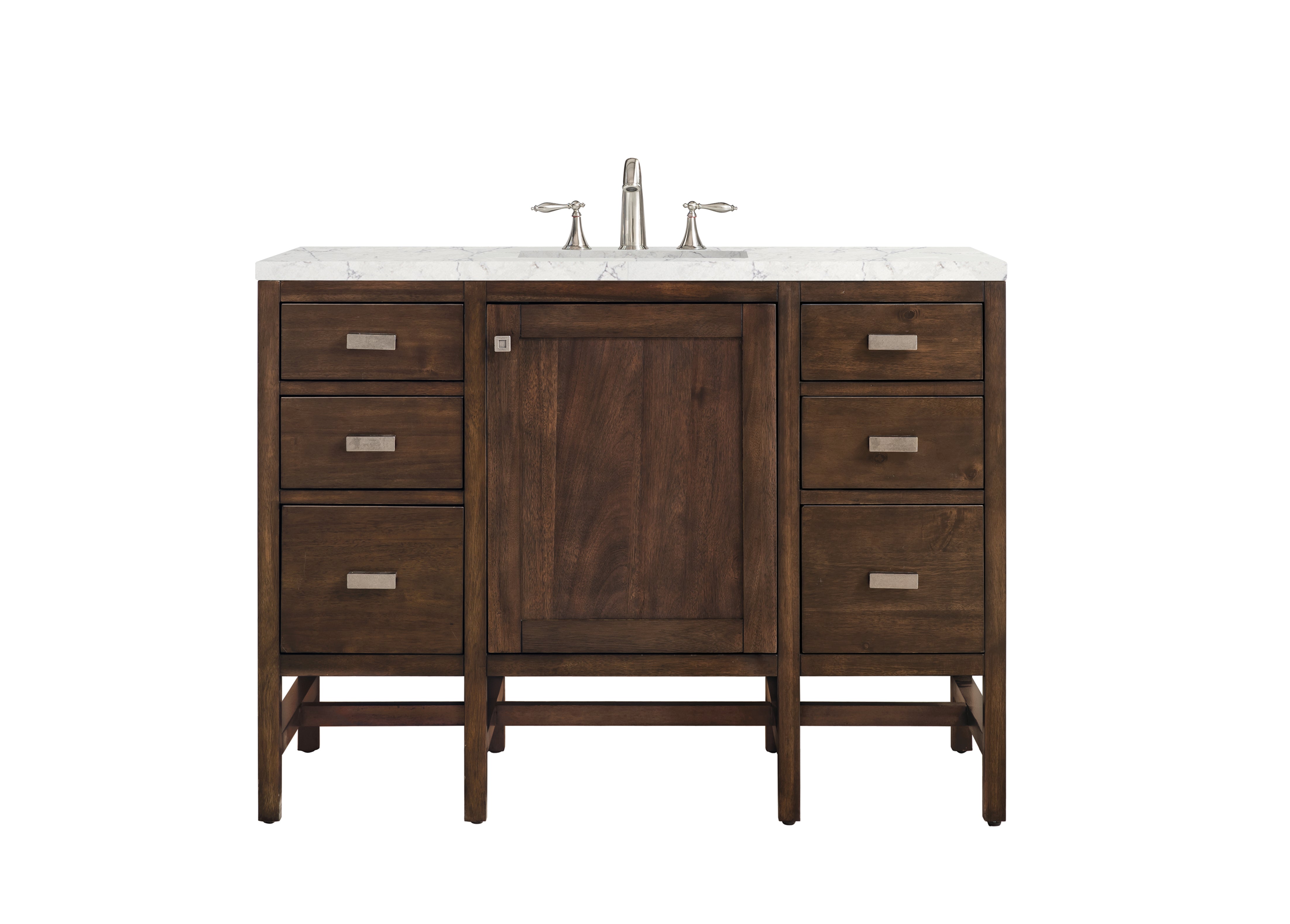 Addison 48 Inch Single Bathroom Vanity Cabinet - Mid Century Modern Acacia Wood with 3CM Eternal Jasmine Pearl Quartz Countertop | Perfect for Small Bathrooms, Powder Rooms & Guest Suites