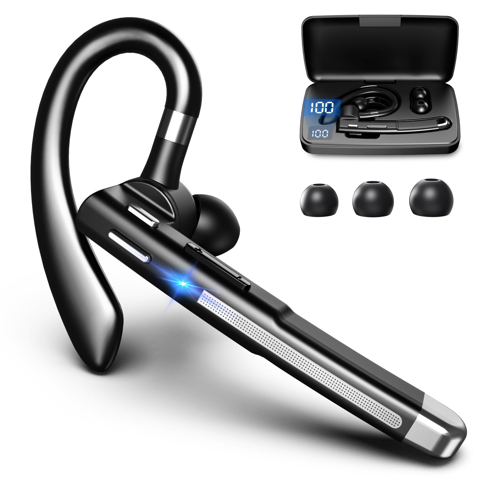 Wireless Bluetooth Headset with Noise Cancelling Mic - Hands-Free Trucker Headset for Office, Phone Calls & Driving - Compatible with iPhone & Android (Perfect for Business, Commuting & Remote Work)