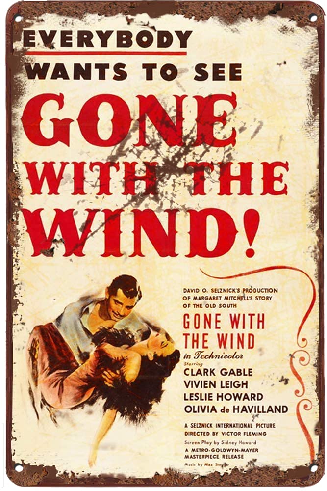 Vintage Gone with The Wind Movie Retro Tin Sign - 12x8 Inch Antique Metal Wall Decor for Home, Entryway, Garage & Gallery - Perfect for Classic Film Lovers & Retro Interior Design