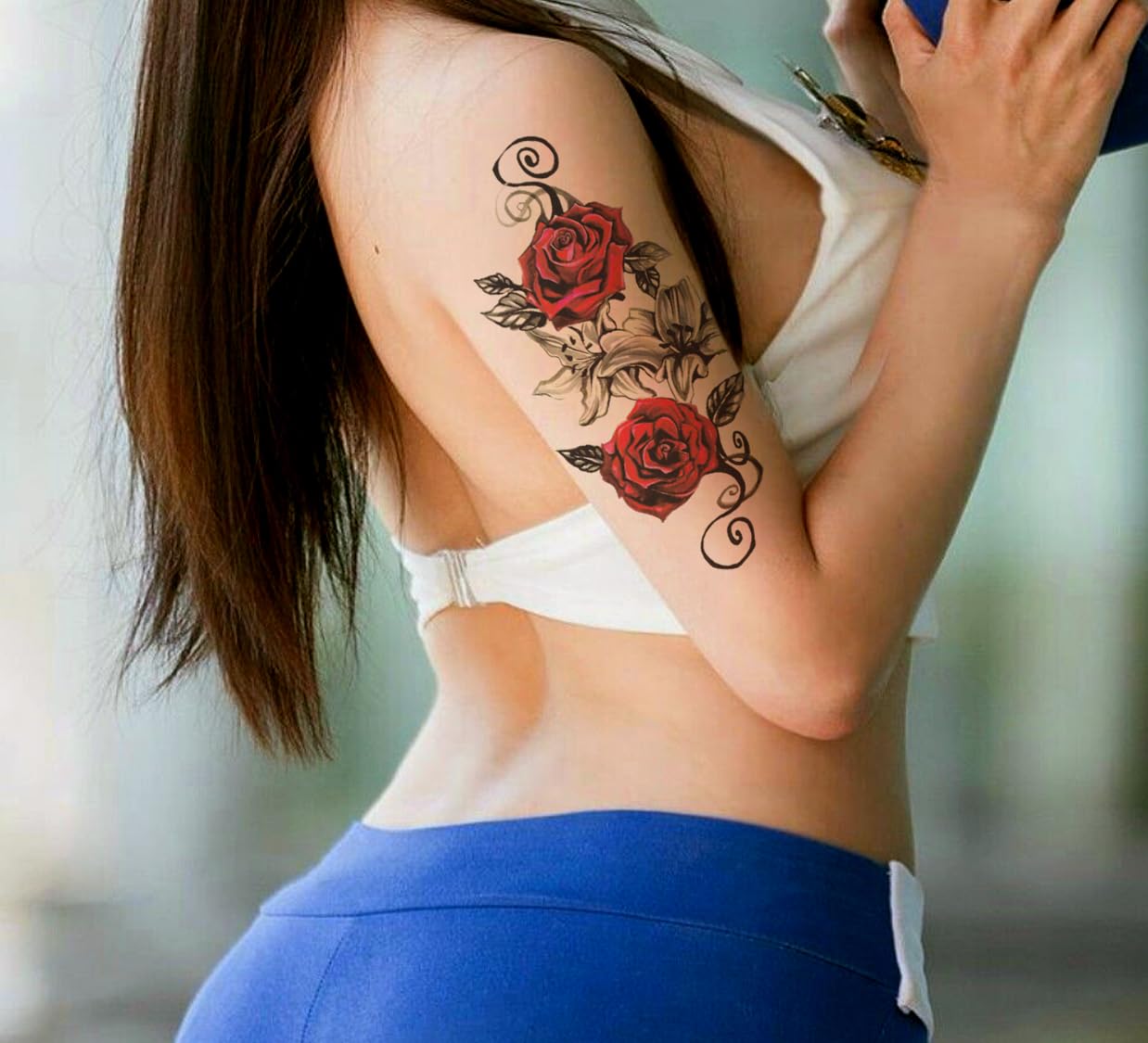 Waterproof Temporary Tattoo Stickers for Men, Women & Kids - 3D Realistic Flowers, Butterflies, Stars, Angels, Wolves & Armband Designs (21x15cm) | Perfect for Parties, Halloween, Cosplay & Body Art