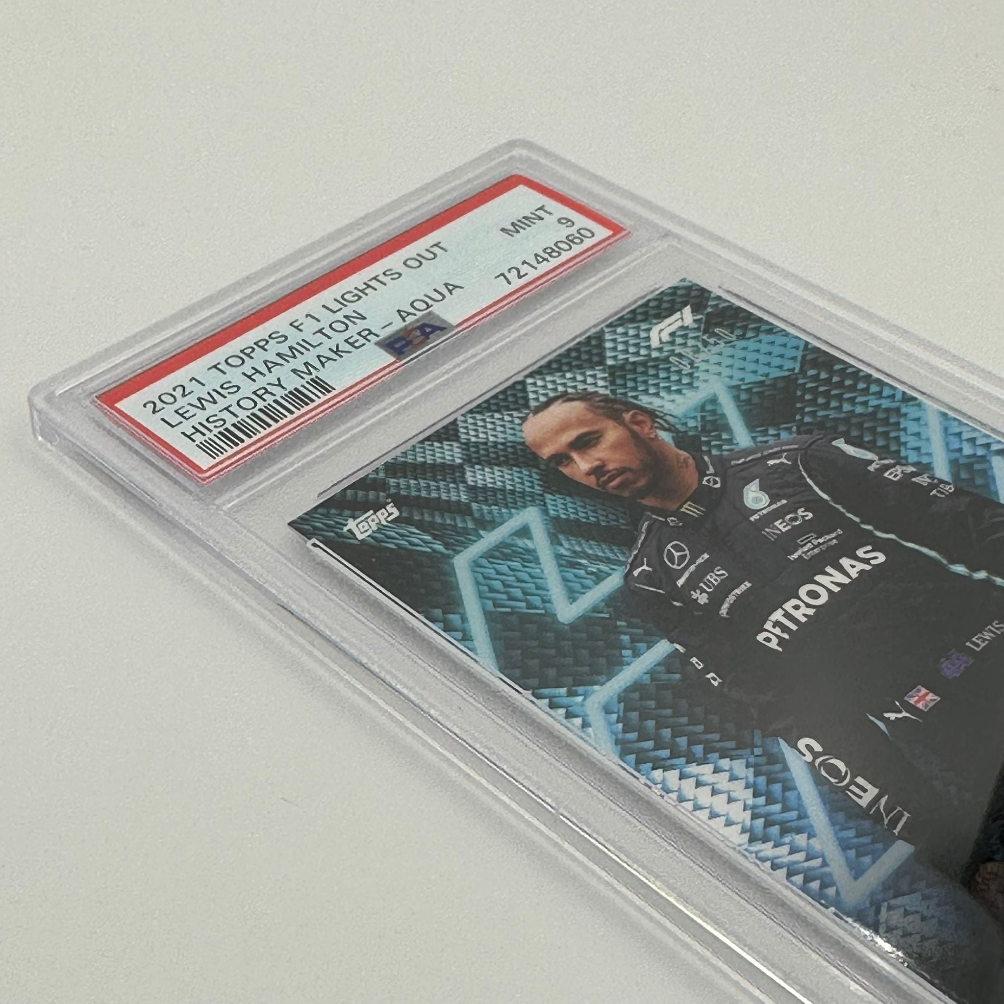 PSA 9 Graded 2008 Lewis Hamilton History Maker #08/50 - Rare F1 Racing Collectible for Display & Investment