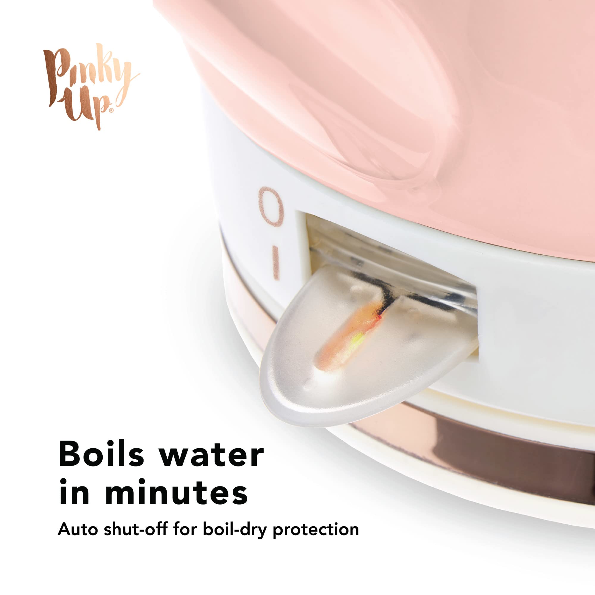 Pinky Up Noelle 1.5L Electric Gooseneck Kettle - Pink Ceramic Tea Kettle with Rose Gold Accents, Fast Boiling Water Heater for Pour Over Coffee, French Press & Loose Leaf Tea - Perfect for Home, Office & Coffee Shop Use