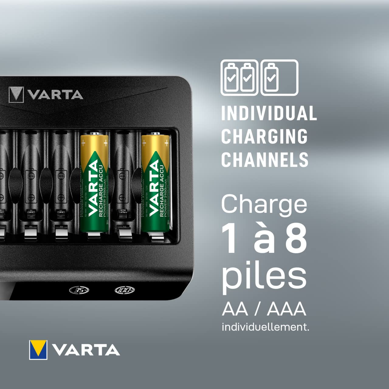 VARTA Multi Charger for AA AAA 9V Rechargeable Batteries - 8 Slot Fast Charging with Defective Cell Detection - Perfect for Home Office Electronics Cameras Toys and Emergency Power Supply