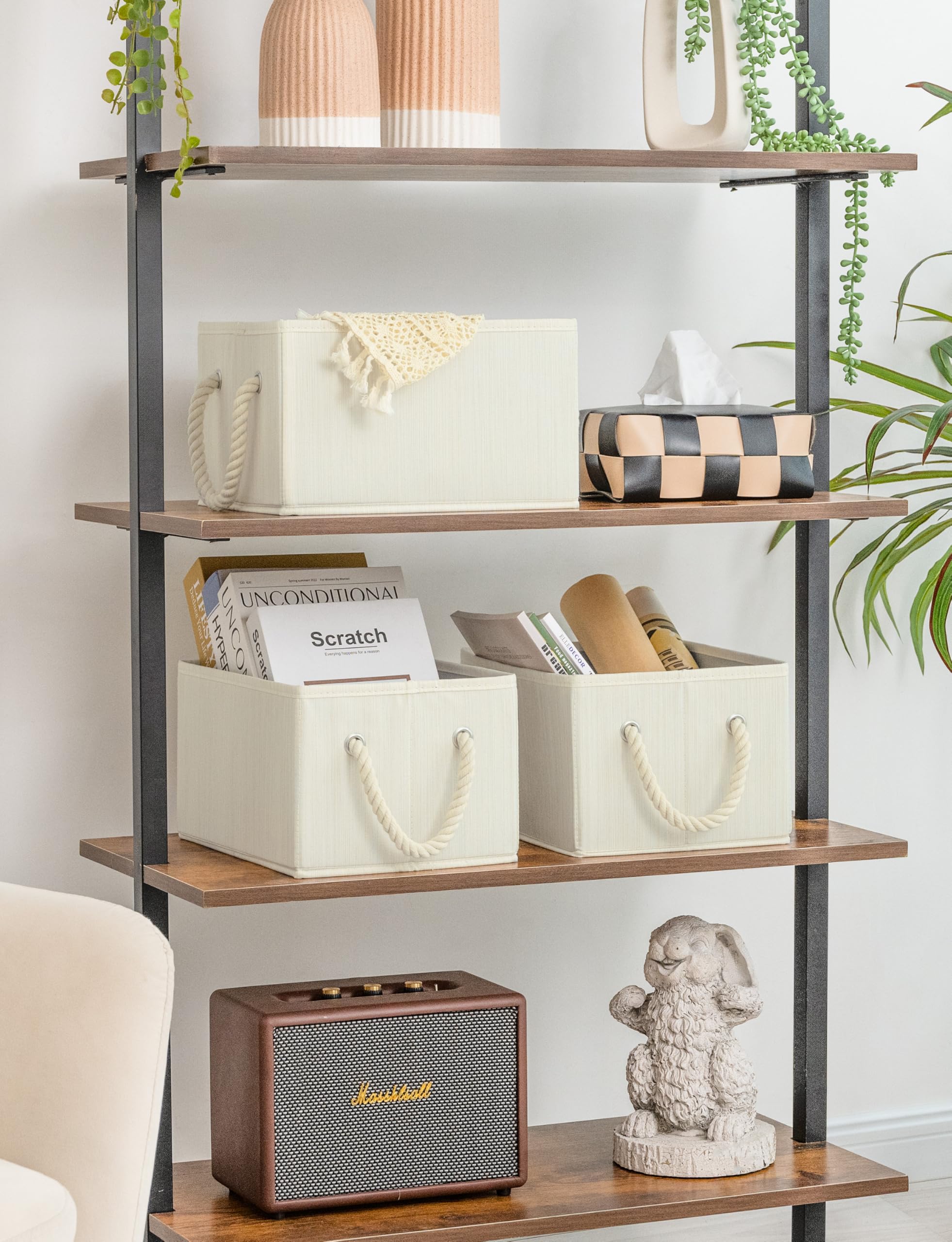 Foldable Fabric Storage Bins with Handles - 3-Pack Small Closet Organizer for Shelves | Beige, White & Ivory | Space-Saving Clothes & Home Organization | Perfect for Bedroom, Bathroom & Kids Room Storage