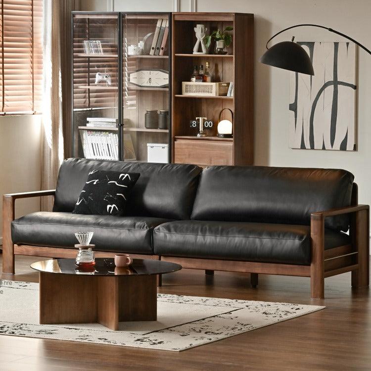 Black Walnut Solid Wood Modern Straight Sofa - Contemporary Fabric Upholstery for Living Room, Lounge & Office Spaces