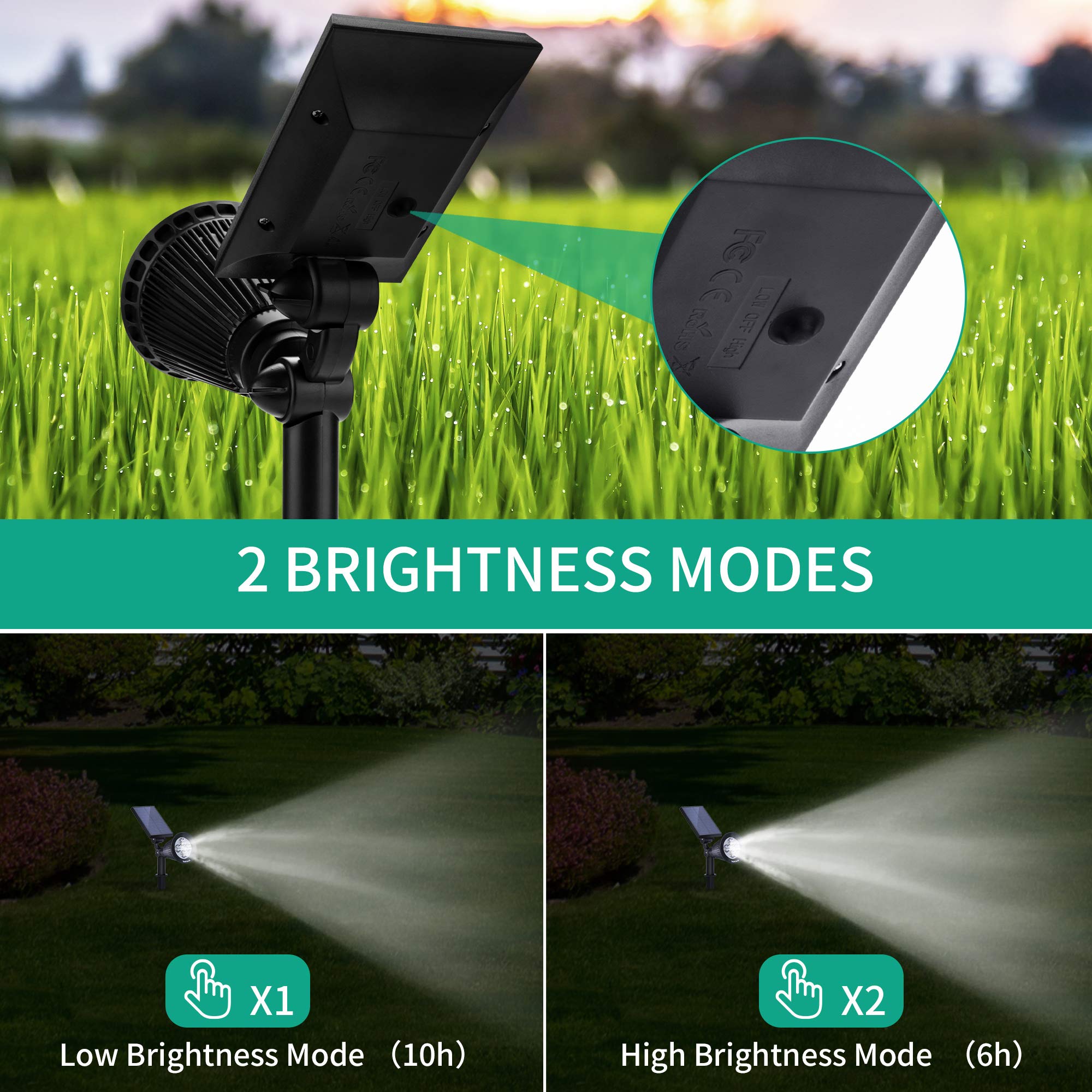 Nekteck 6 Pack Solar Spot Lights Outdoor, Waterproof 2-in-1 Solar Powered Landscape Lights with Bright/Dark Sensing & Auto On/Off - Warm White for Yard, Garden, Pathway, Driveway, Patio & Pool Area Lighting