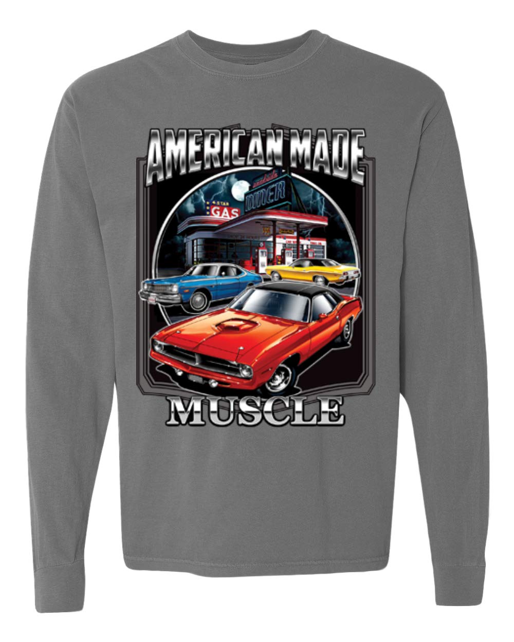 Dodge American Made Racing Muscle Cars & Trucks Vintage Washed Long Sleeve T-Shirt for Men - Casual Wear, Car Enthusiast Gift, Motorsport Apparel