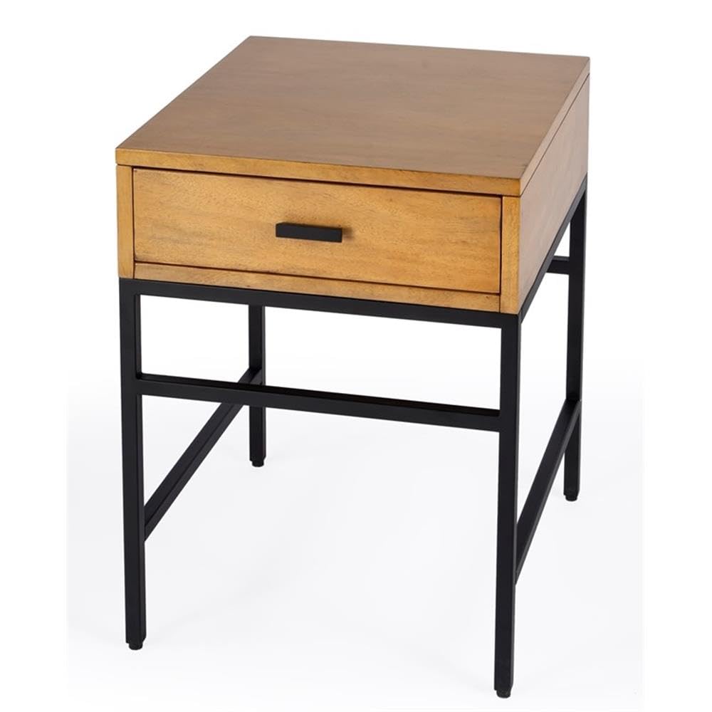 Butler Specialty Hans 1 Drawer Natural Wood and Iron End Table - Nightstand, Living Room Accent, Bedside Table for Home Decor