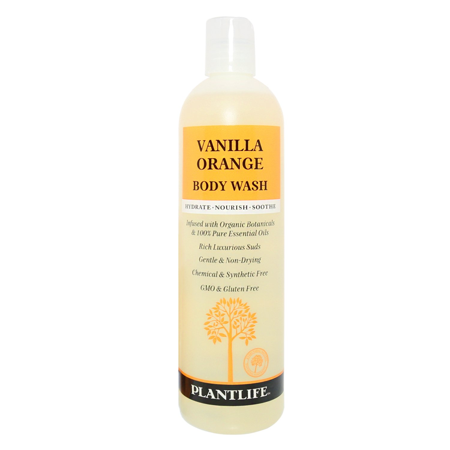 Plantlife Vanilla Orange Body Wash - Natural, GMO & Gluten Free, Gentle Moisturizing Body Wash with Organic Ingredients - Made in USA (14 oz) - Perfect for Sensitive Skin & Daily Hydration