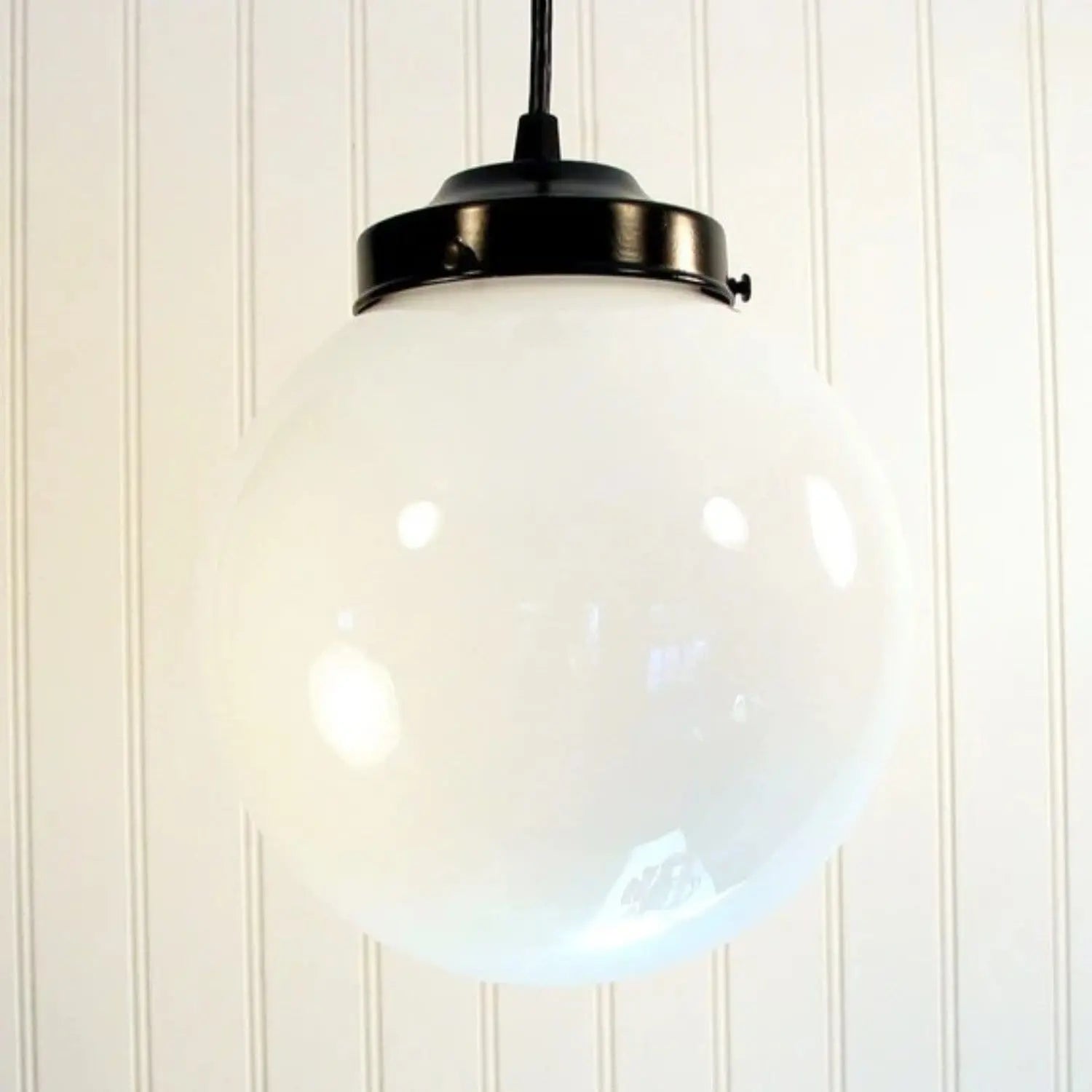 Vintage Milk Glass Pendant Light Fixture - 8-Inch Globe Chandelier for Dining Room, Kitchen Island & Bedroom Lighting