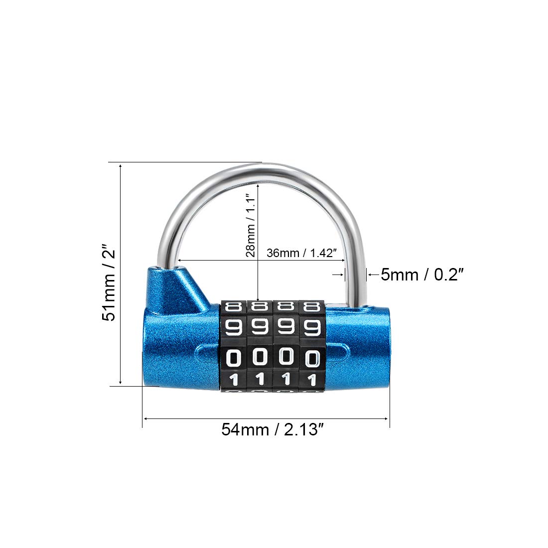 uxcell 2-inch 4-Digit Resettable Combination Padlock - Secure Blue Lock for Gates, Lockers, Toolboxes & Storage Units | Outdoor & Indoor Use