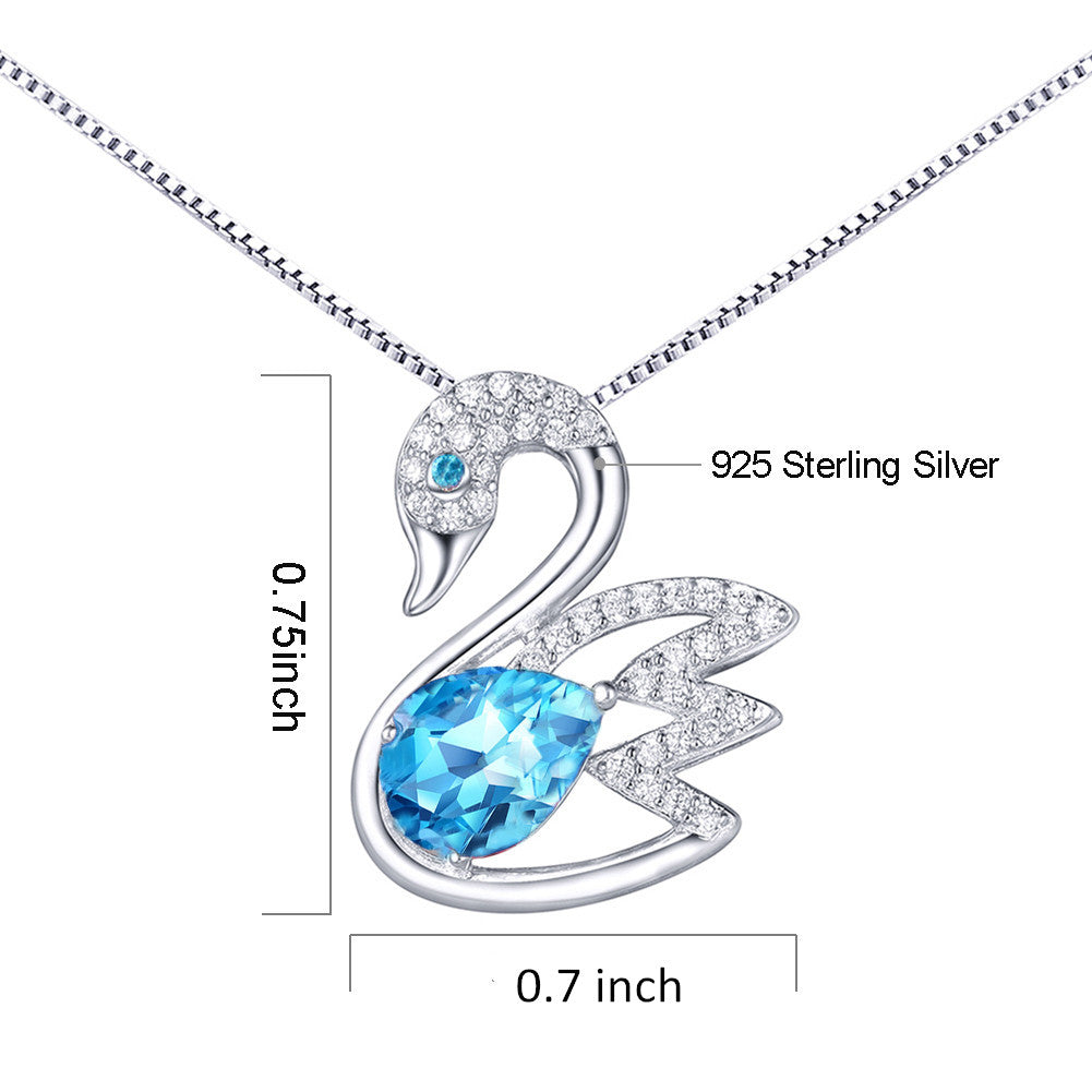 MABELLA 925 Sterling Silver Swan Pendant Necklace with Genuine Blue Topaz Natural Gemstone - Elegant Jewelry Gift for Women, Birthday, Anniversary & Valentine's Day
