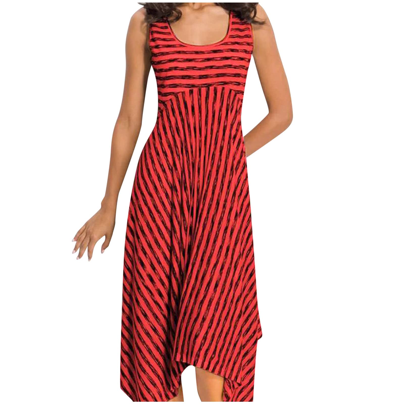 Women's Flowy Sleeveless Maternity Beach Dress - O-Neck Summer Maxi Dress with Asymmetrical Hem for Vacation, Seaside Outings & Maternity Photoshoots