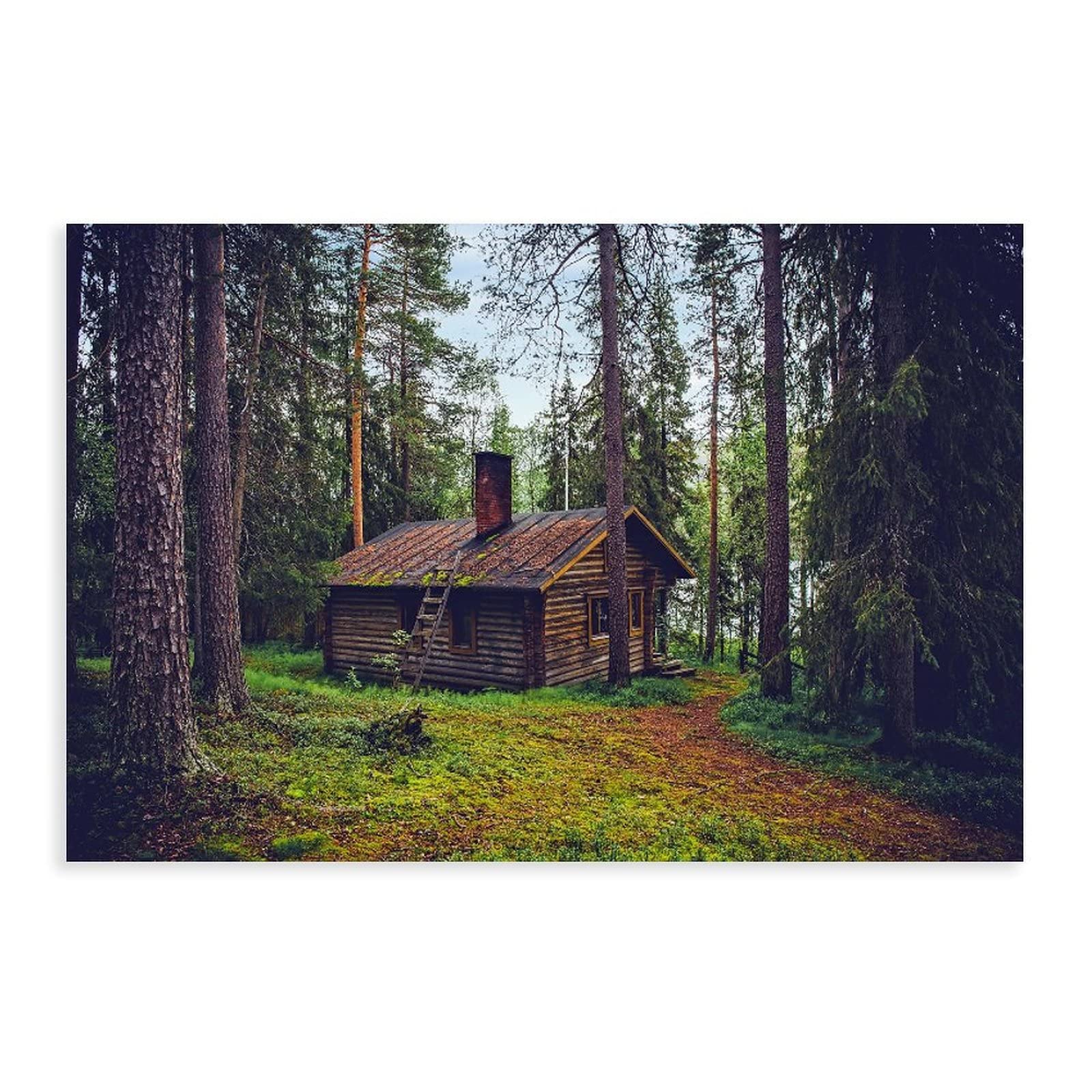 Rustic Log Cabin Forest Landscape Wall Art - Nature & Trees Canvas Poster for Home, Bedroom, Living Room & Office Decor | Perfect for Cabin, Farmhouse & Wilderness Themed Interiors