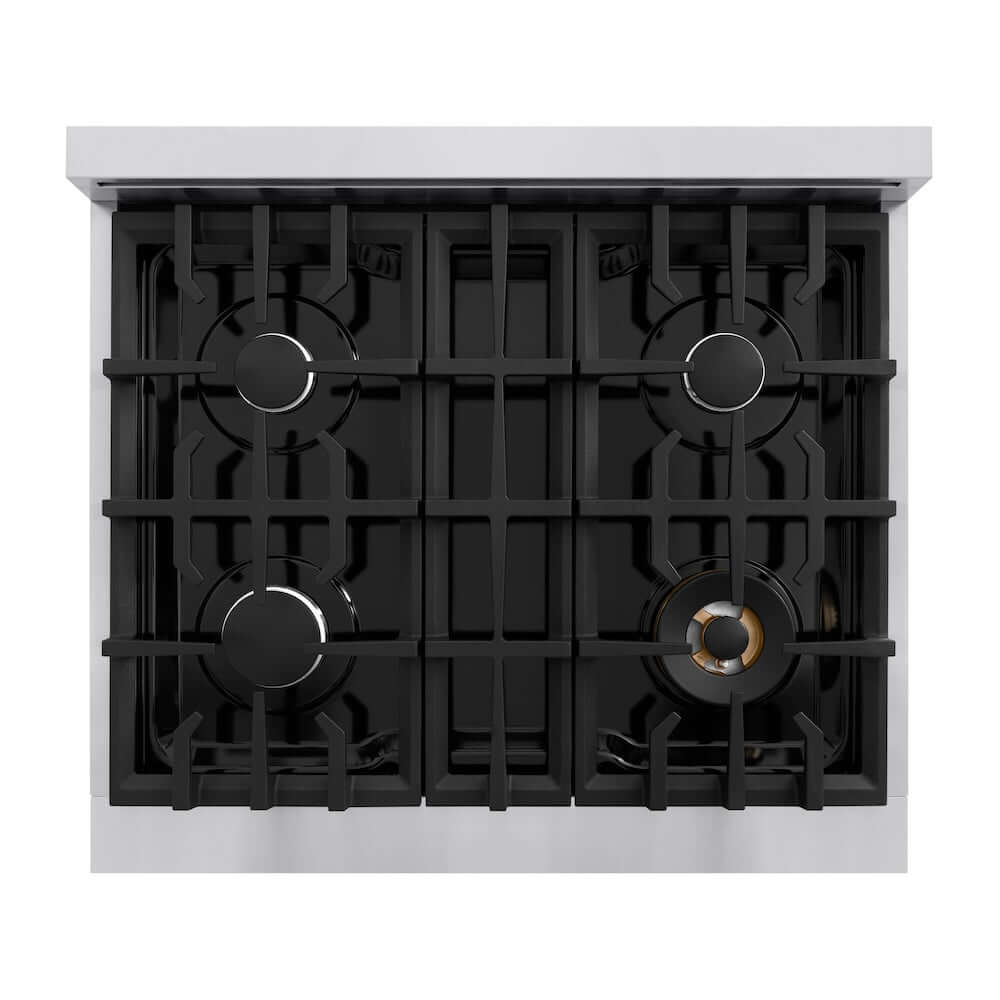 ZLINE 30 Inch 4.2 Cu. Ft. Stainless Steel Gas Range with 4-Burner Cooktop & Convection Oven - White Matte Door (CGR WM 30) for Modern Kitchen Cooking & Baking