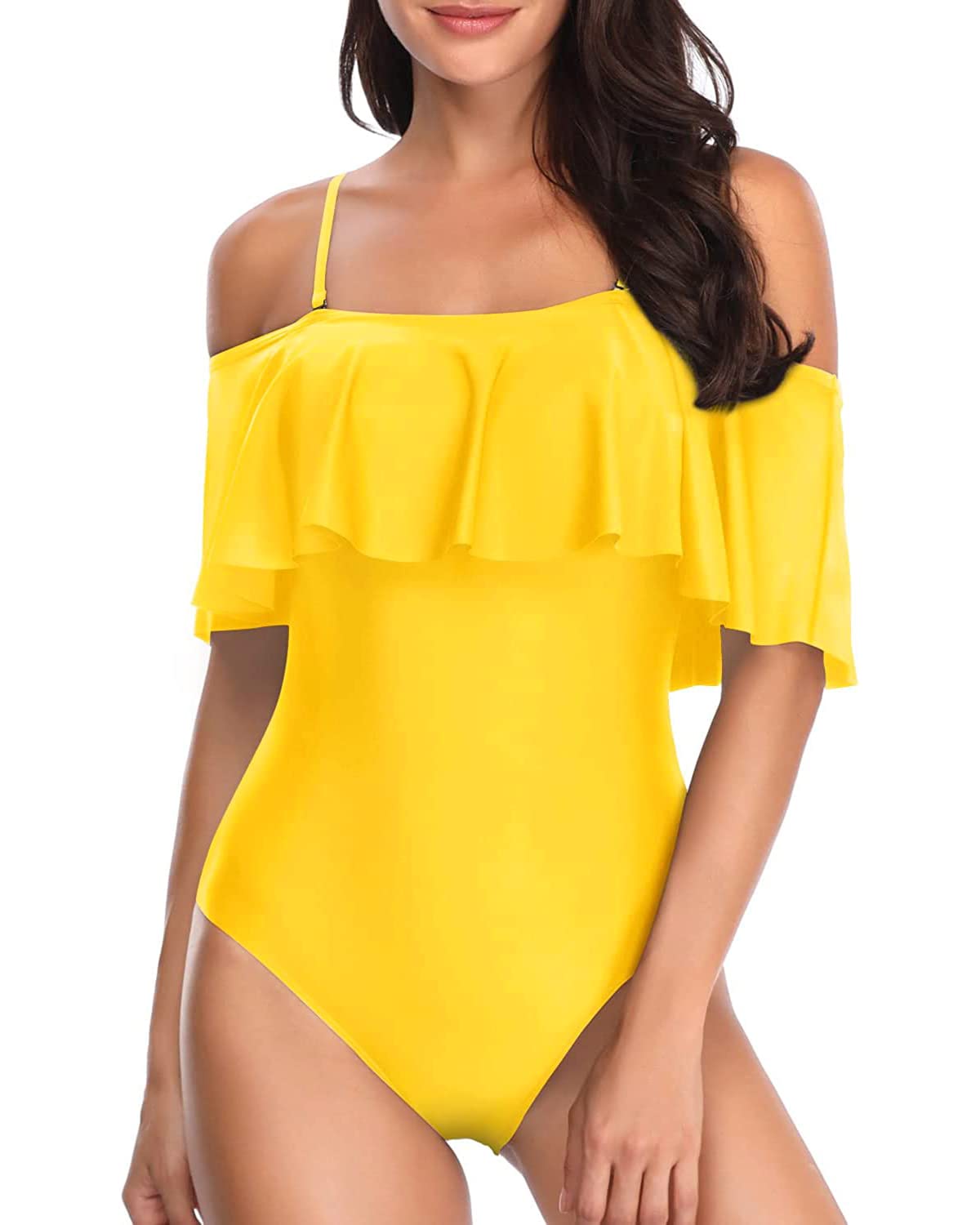 Vintage Off Shoulder Ruffled One Piece Swimsuit for Women - Retro Floral Bathing Suit for Beach, Pool & Summer Vacations