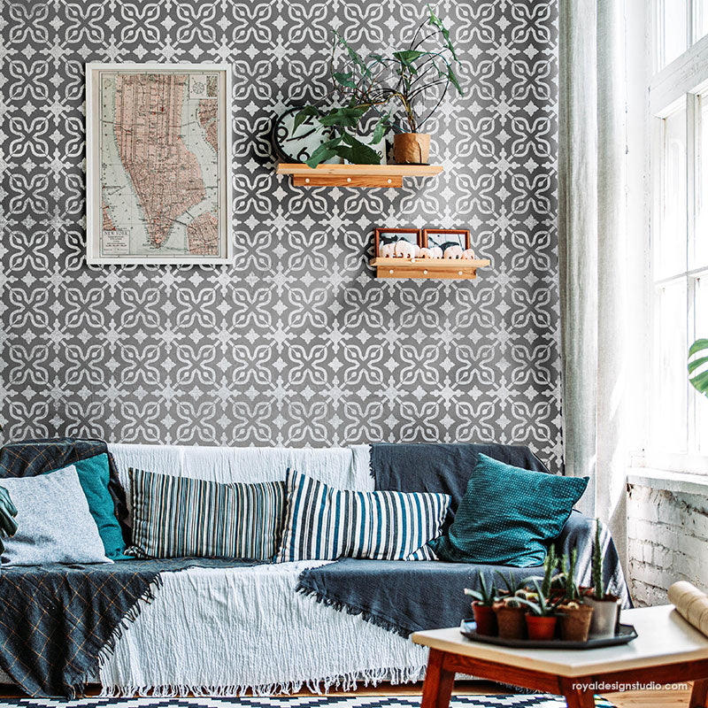 Petra Tile Allover Stencil - Reusable DIY Wall & Floor Stencil for Home Decor, Bathroom, Kitchen Backsplash - Perfect for Painting Patterns on Tiles, Concrete, Wood & Furniture