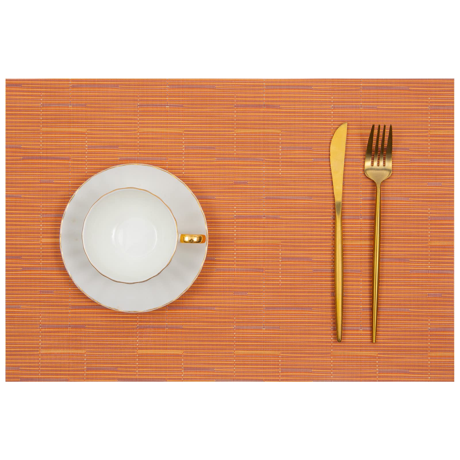 U'Artlines Heat-Resistant PVC Placemats Set of 6 - Stain Proof, Non-Slip, Washable Vinyl Table Mats for Dining, Kitchen & Outdoor Use (Orange)