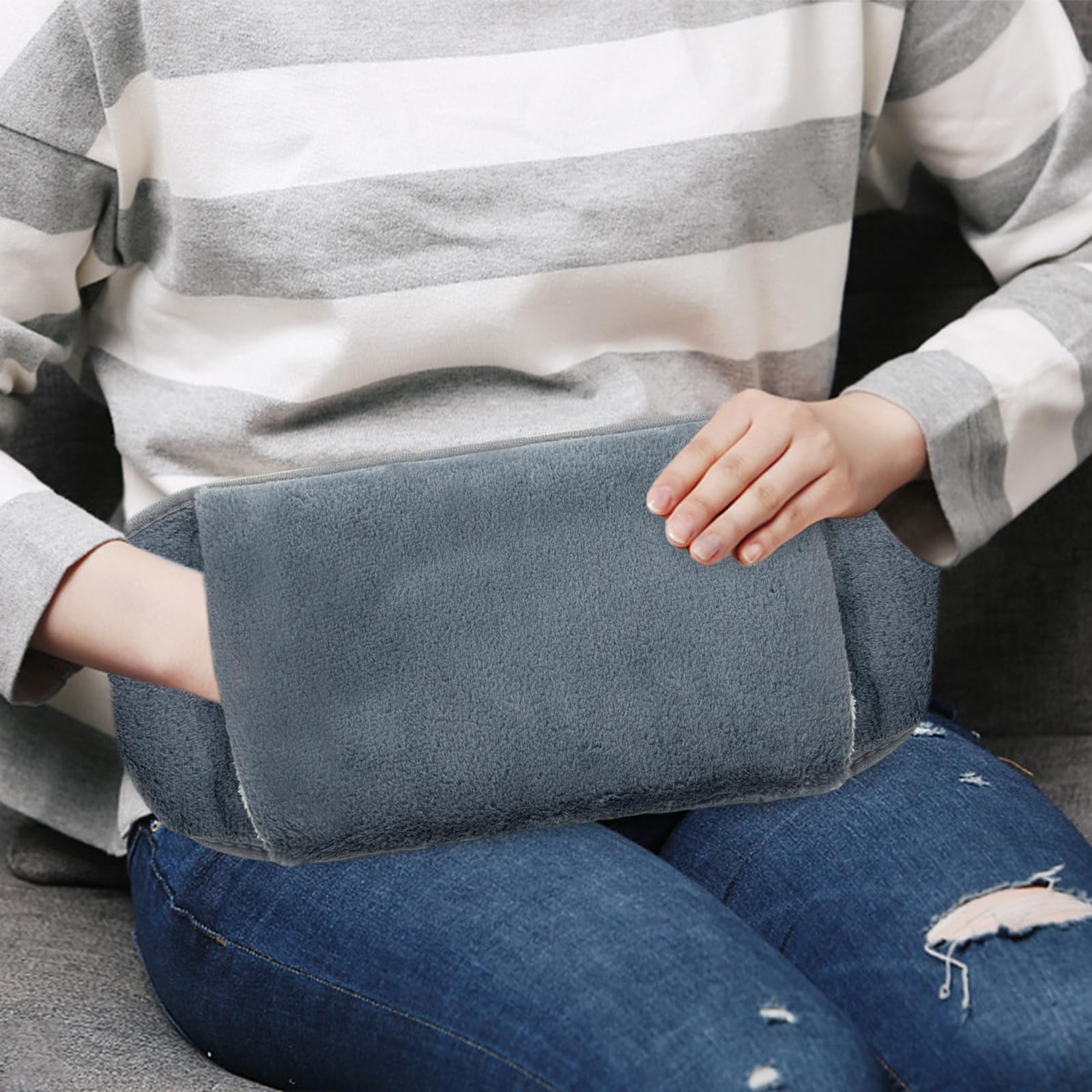 Jsdoin Hot Water Bottle with Removable Waist Cover - Soft Plush Wearable Heating Pad for Period Cramps, Back Pain & Cold Hands/Feet - Portable Warm Water Bag for Waist, Leg & Full Body Comfort at Home/Office