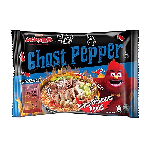 Mamee Monster Daebak Ghost Pepper Instant Noodles - Spicy Mushroom Flavor (8 Pack) | Korean Fire Noodles for Snacks, Late Night Meals & Spicy Food Challenges