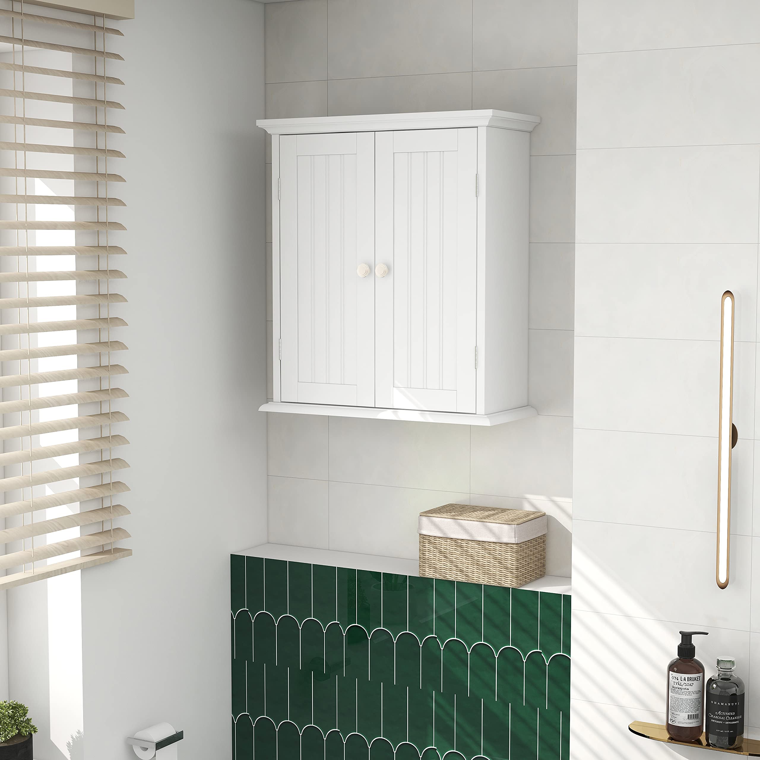 ChooChoo Bathroom Wall Cabinet - Over The Toilet Space Saving Storage Organizer with 2 Doors & Adjustable Shelves - White Medicine Cabinet for Bathroom Organization - Perfect for Small Bathrooms, Apartments & Powder Rooms