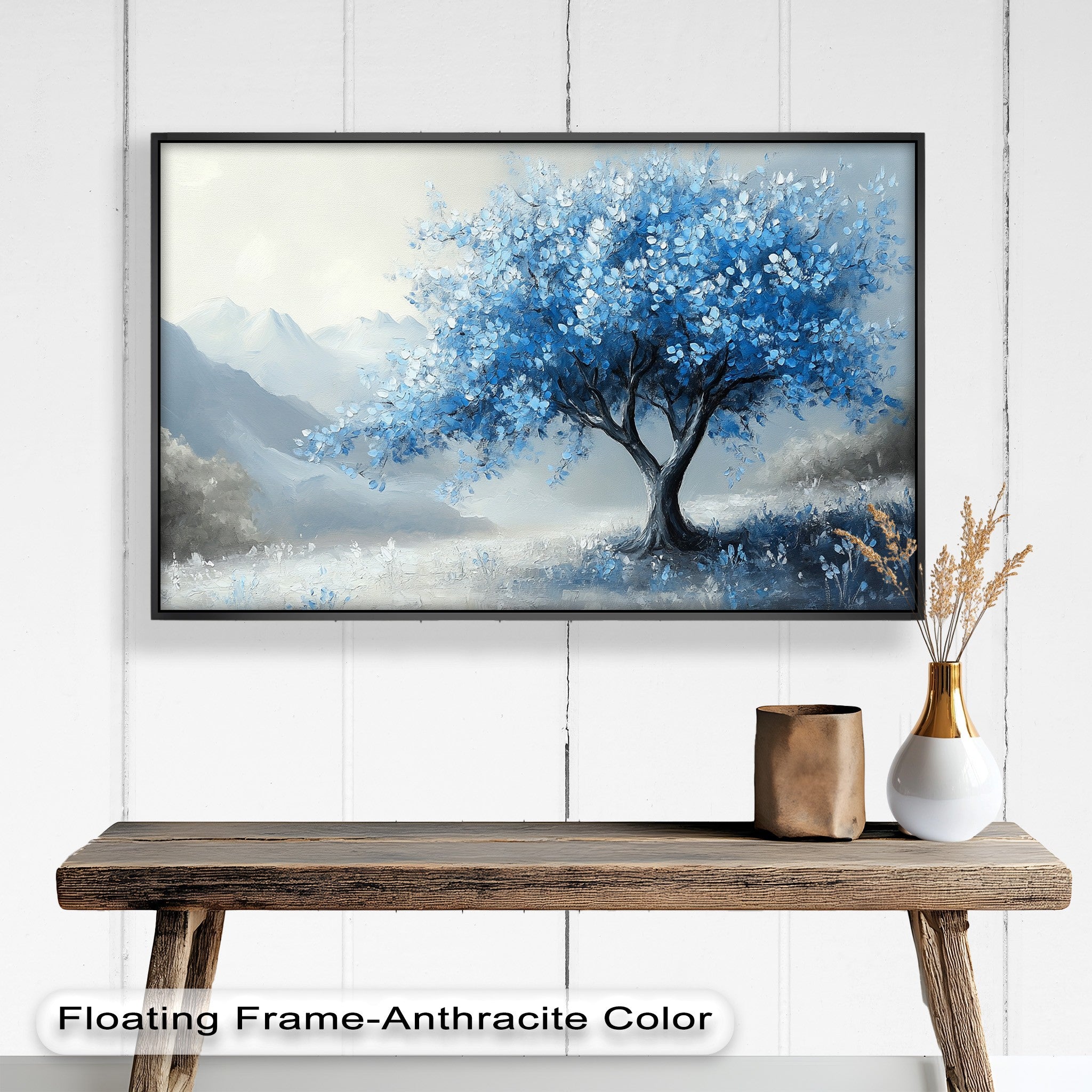 Blue Tree Landscape Oil Painting - Handmade Canvas Art for Home & Office Decor, Living Room Wall Art, Gift Idea