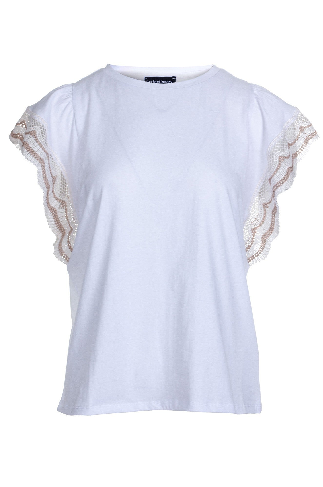 Flutter Sleeve Cotton Top with Lace Detail in Ivory | Women's Casual Blouse for Summer Outfits & Date Nights | Style 4522A1