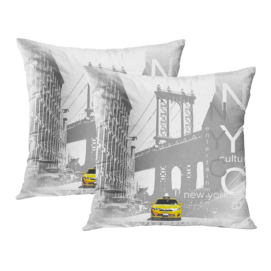 Set of 2 New York City Themed Throw Pillow Covers - 20x20 Inch NYC Yellow Taxi & Brooklyn USA Home Decor Square Cushion Covers for Sofa, Couch & Bed - Perfect for Living Room, Bedroom & Office Decor