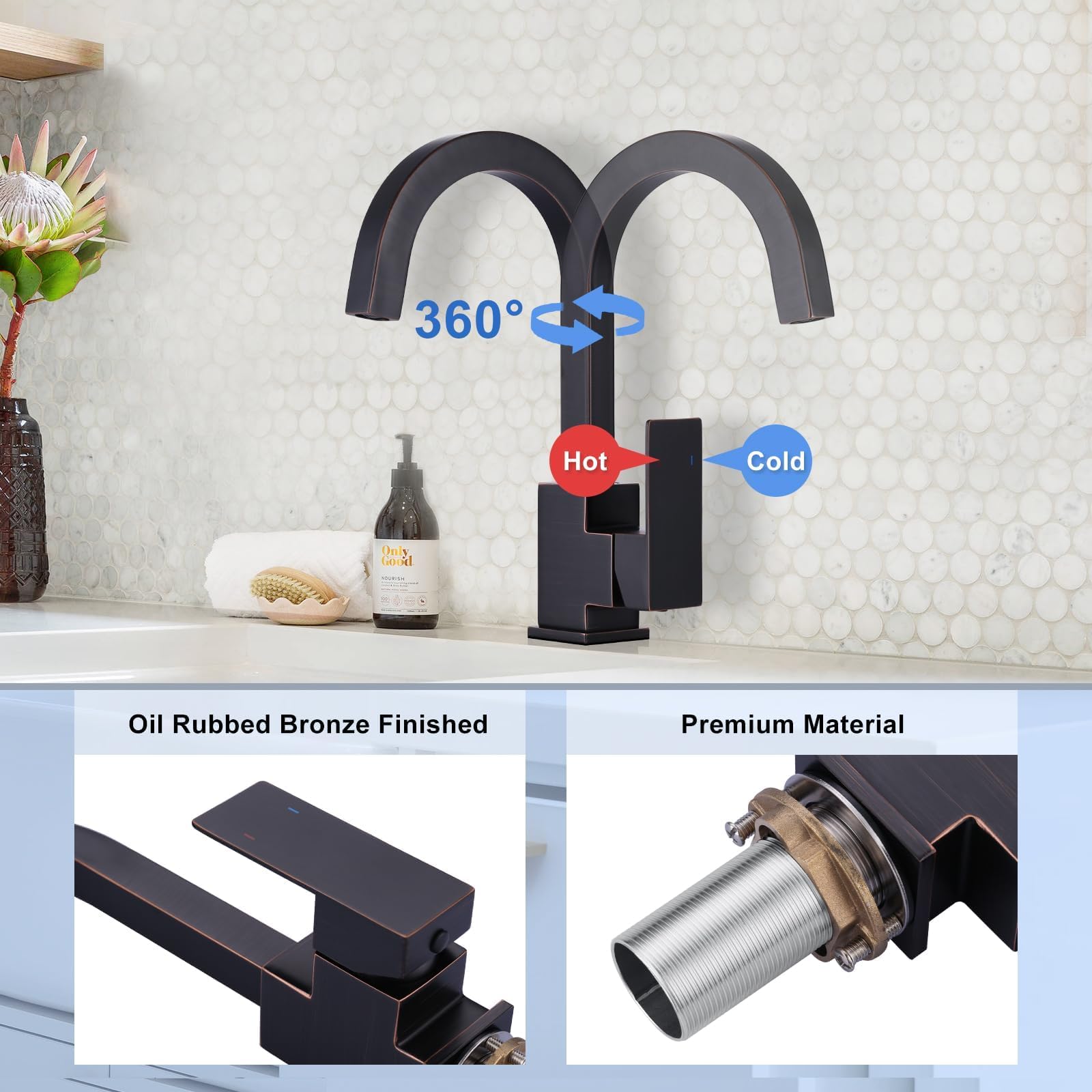 Stainless Steel Single Hole Bar Sink Faucet - Single Handle Kitchen & Bathroom Faucet for Home, RV, Restroom - Oil Rubbed Bronze Finish | Perfect for Small Spaces, Wet Bars, and Mobile Living