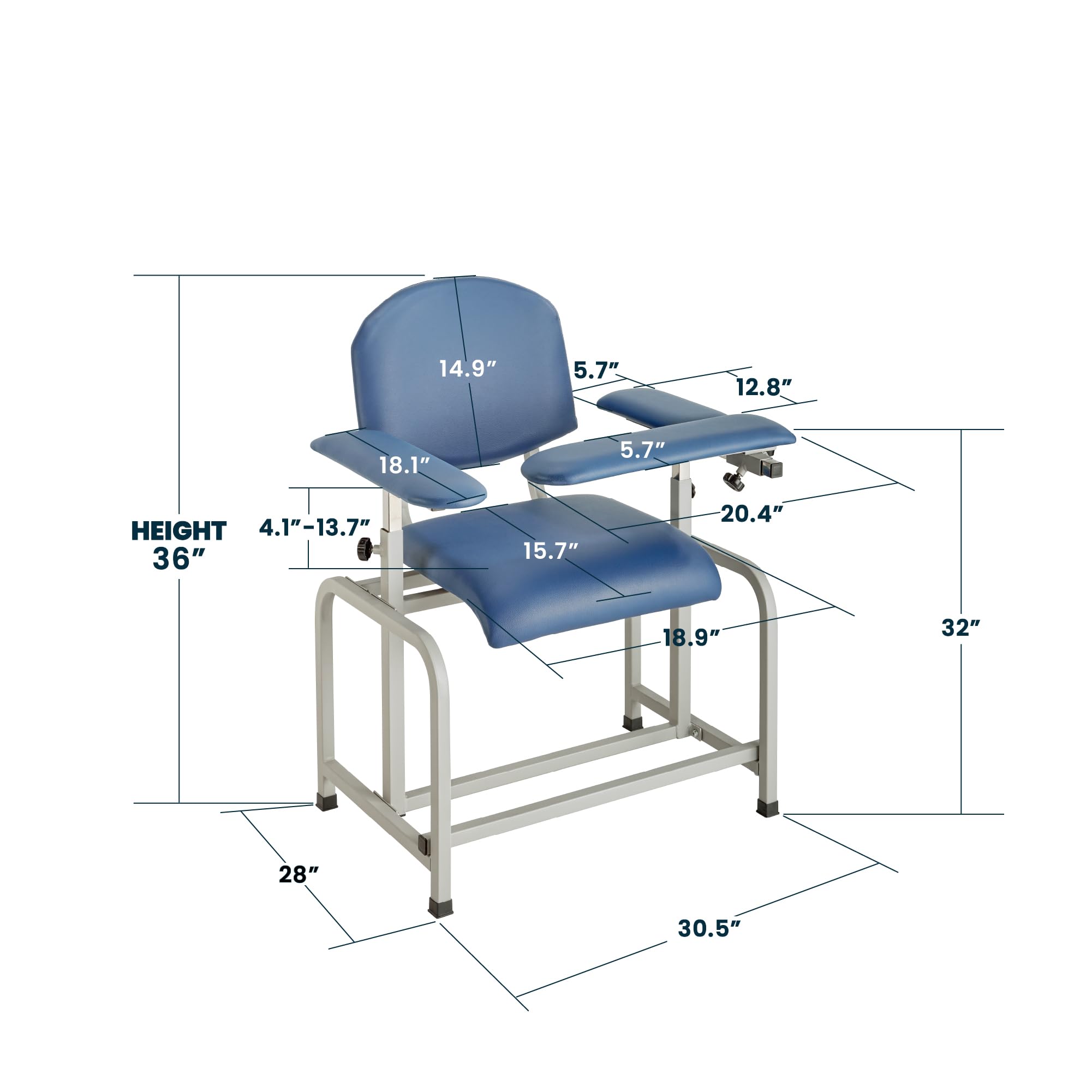 Adjustable Blue Phlebotomy Chair with Armrest - Heavy Duty Medical Blood Draw Chair for Lab & Clinic - Comfortable Patient Seating for Blood Tests & IV Procedures