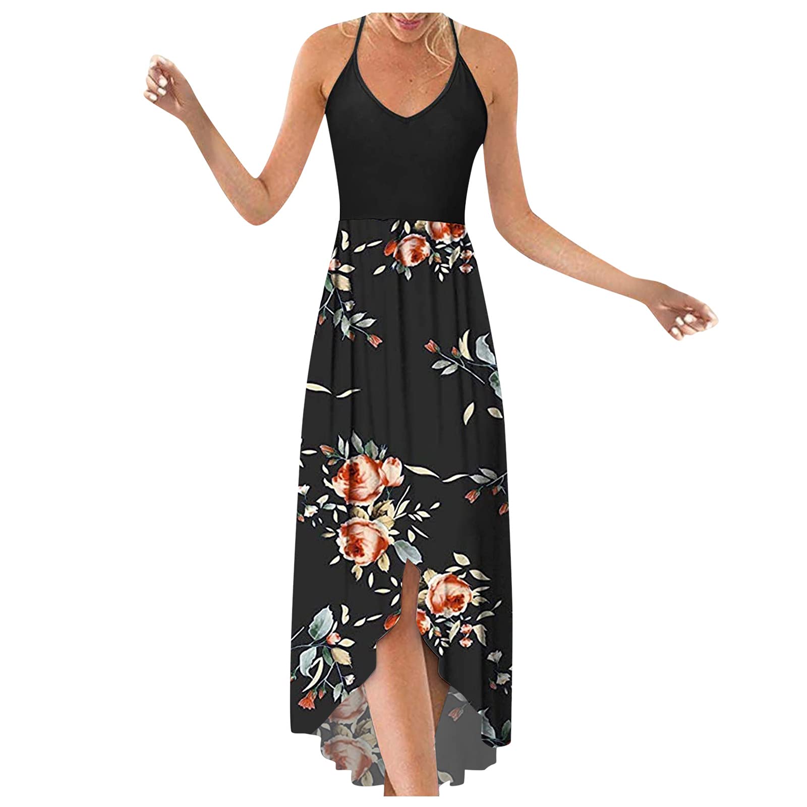 Floral Print Women's Maxi Dress - Sleeveless Beach Dress for Summer, Casual Loose Fit Long Dress with Flowy Design | Perfect for Vacations, Beach Parties & Outdoor Events