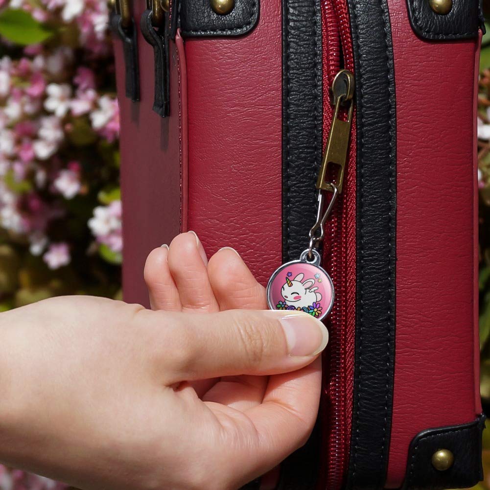 Cute Unicorn Bunny Rabbit with Rainbow Flowers Zipper Pull Charm - Adorable Bag Accessory for Backpacks, Purses & Luggage | Perfect for Travel, School & Everyday Use