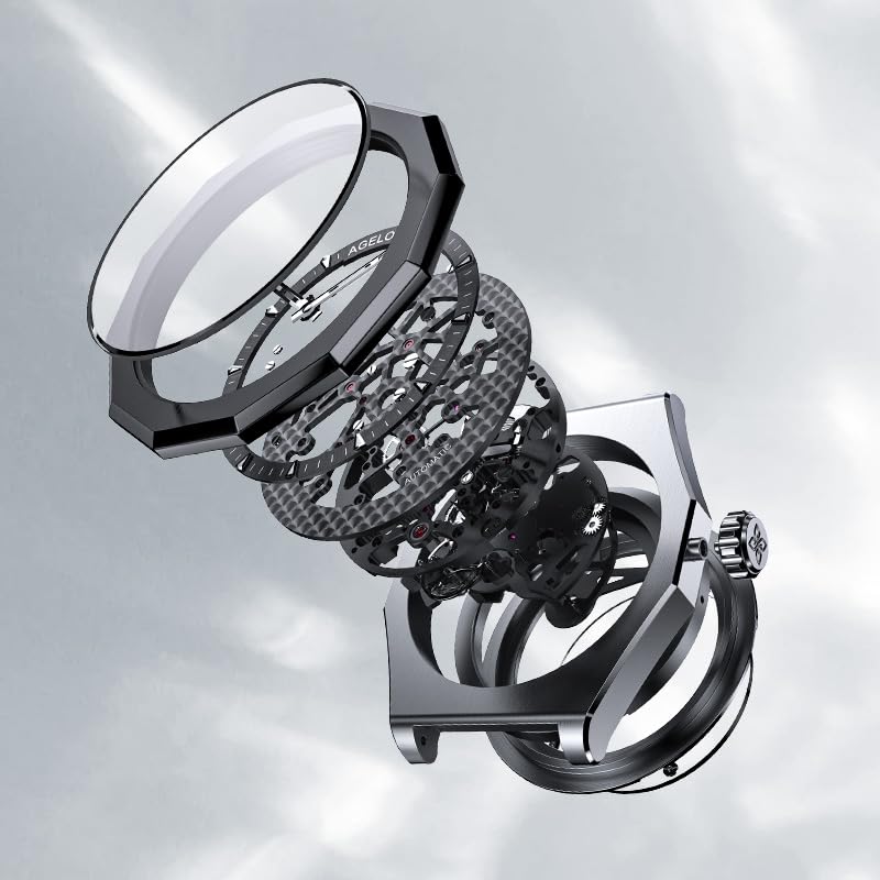AGELOCER Men's Automatic Skeleton Watch - Mechanical Movement with Rubber Strap & Transparent Dial - Perfect for Business, Formal Events & Luxury Gift Giving