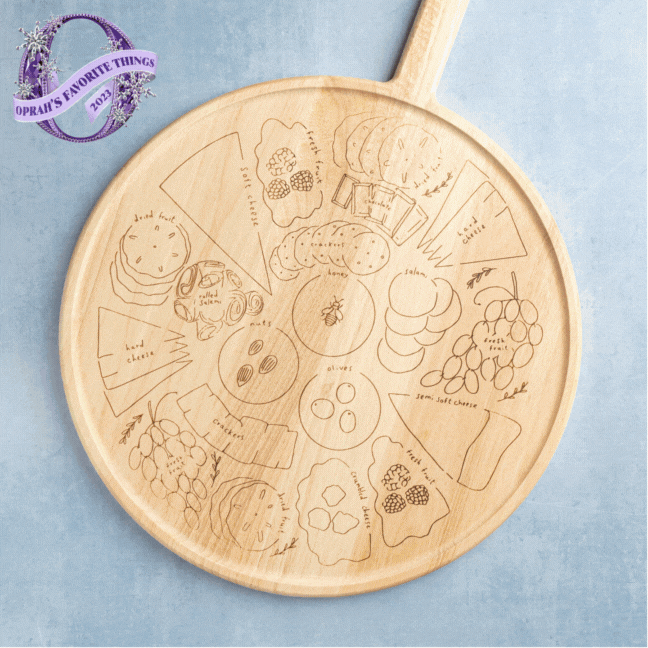 Meg Quinn Round Charcuterie Board with Handle - 22 x 17 Inches - Perfect for Cheese, Charcuterie & Entertaining - Elegant Serving Tray for Parties, Weddings & Gifts