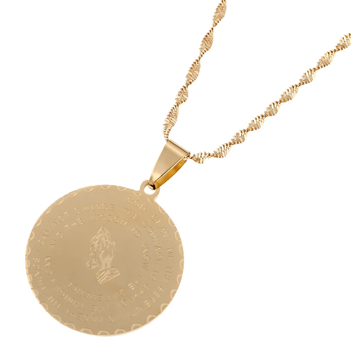 Christian Prayer Jewelry - Bible Verse Coin Medal with Praying Hands - Inspirational Lord's Prayer Necklace for Women & Men - Perfect for Daily Worship, Church Services & Spiritual Gifts