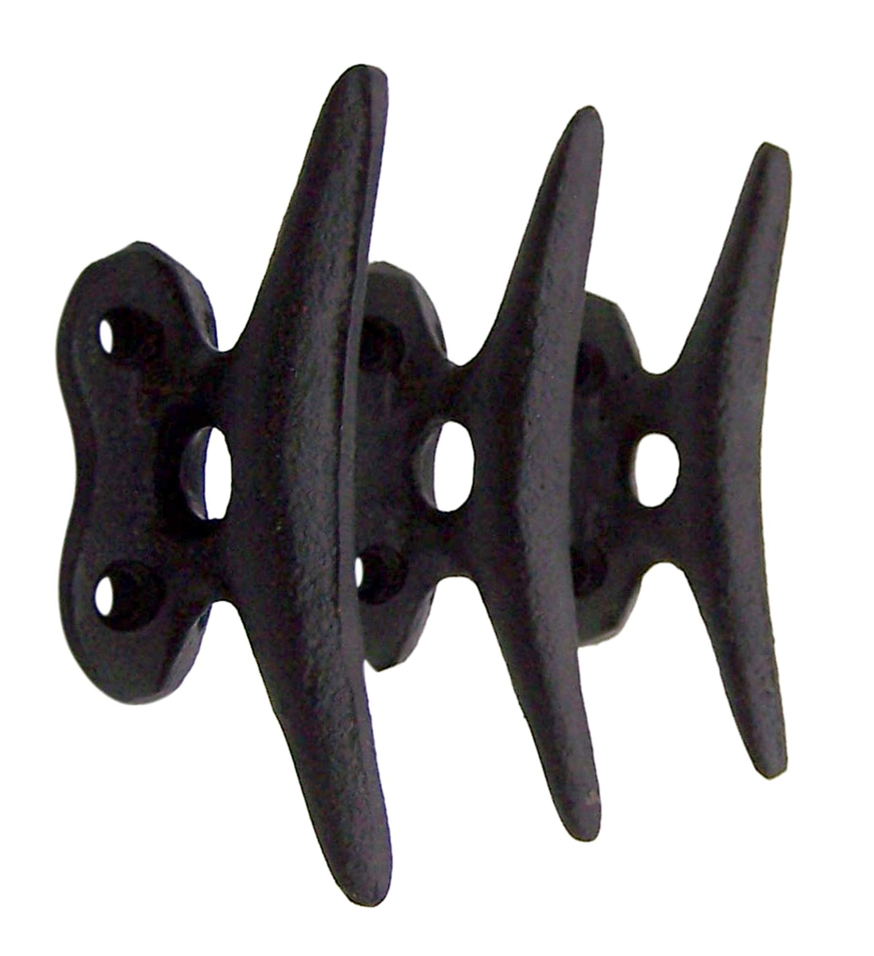 Premium Nautical Black Cast Iron Boat Cleat Wall Hooks - 3.5 Inch Heavy Duty Marine Hooks for Docks, Boats & Home Decor - Set of 3 Rustic Coastal Hooks for Hanging Coats, Towels & Gear