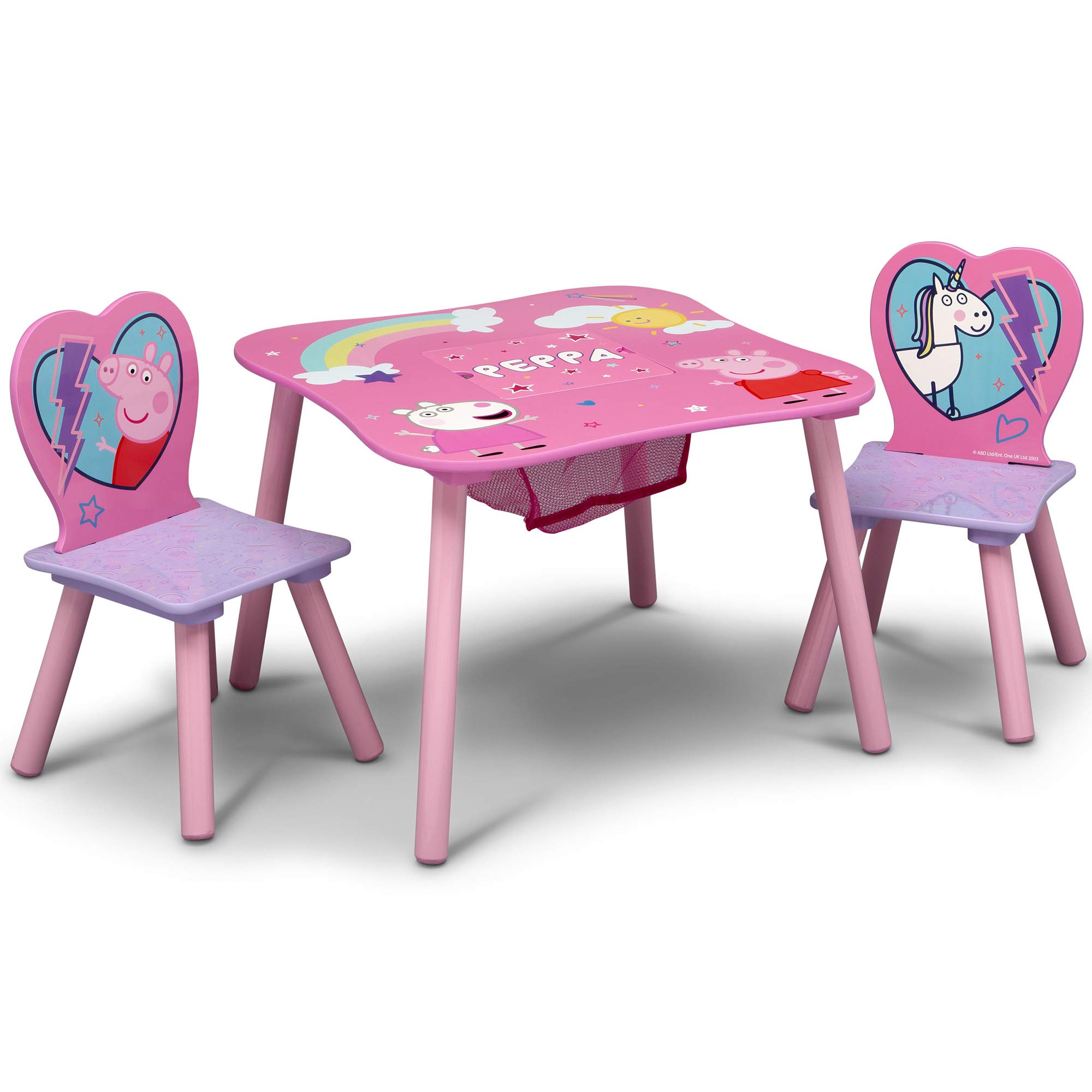 Delta Children Kids Table and Chair Set with Storage (2 Chairs Included) - Ideal for Arts & Crafts, Snack Time, Homeschooling & Homework - Perfect for Playrooms, Daycares & Preschool Learning - Peppa Pig Theme