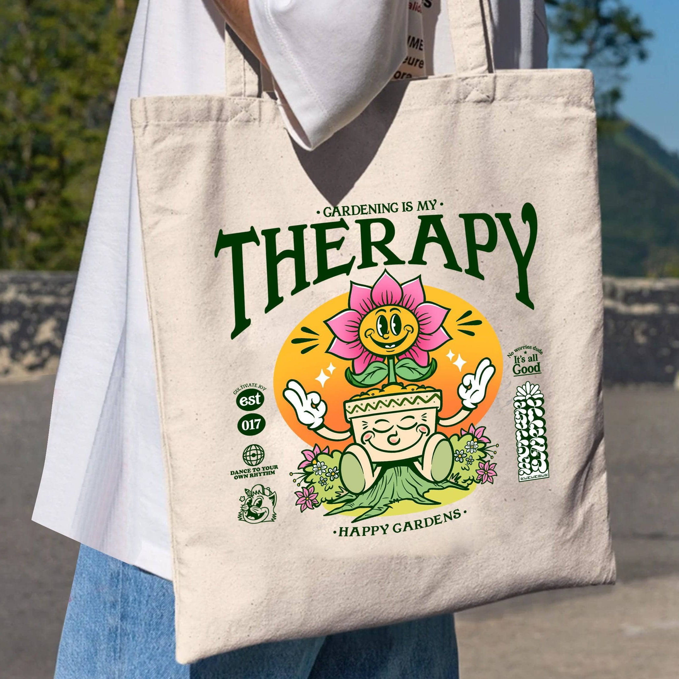 Happy Gardens Therapy Eco-Friendly Cotton Tote Bag - Reusable Shopping Bag for Groceries, Beach, Work & Daily Use