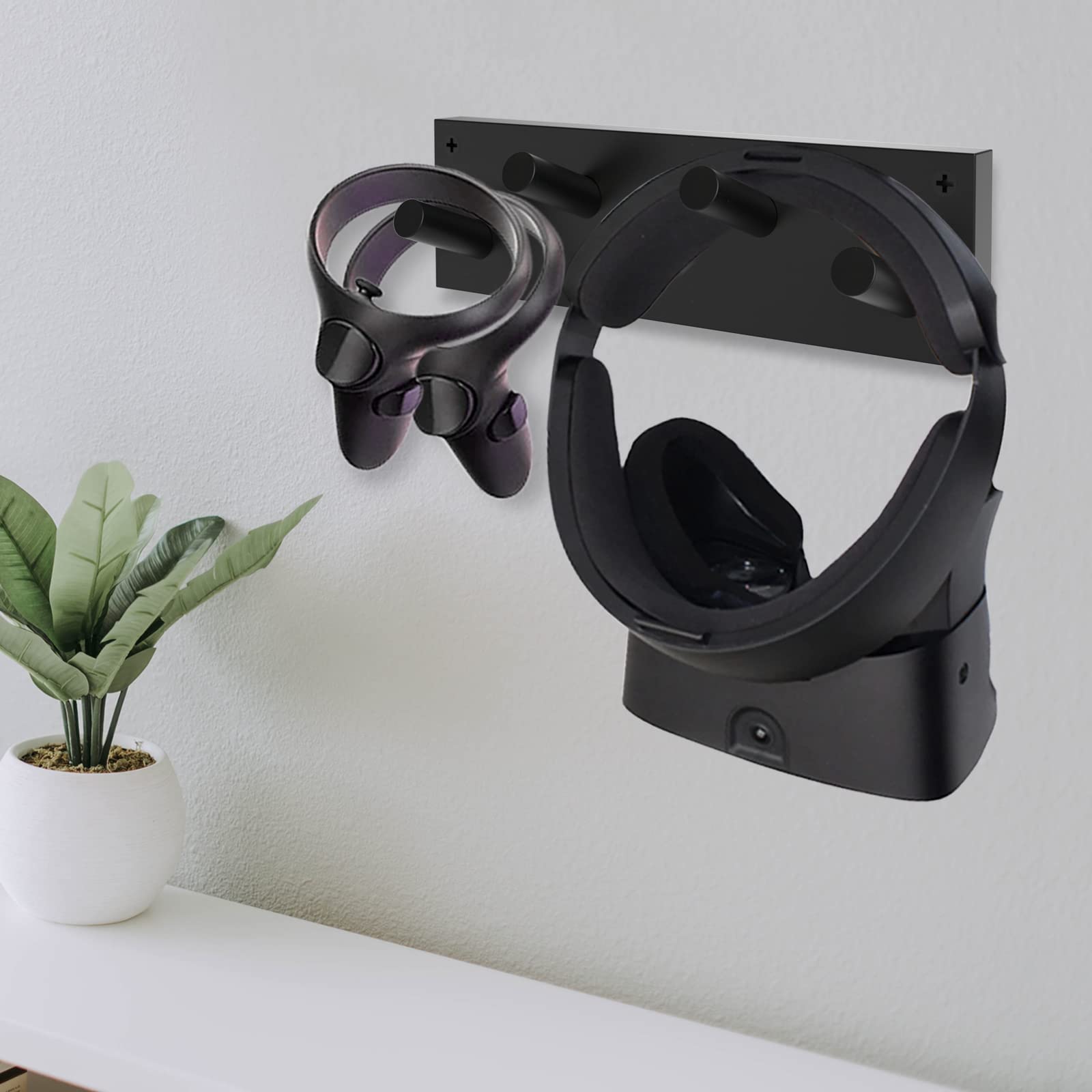 VR Headset & Controller Wall Mount - Compatible with Oculus Quest 2, Rift S, HTC Vive, PlayStation VR - Floating Shelf Design for Vertical Storage - Perfect for Gaming Room Organization & VR Accessories Display