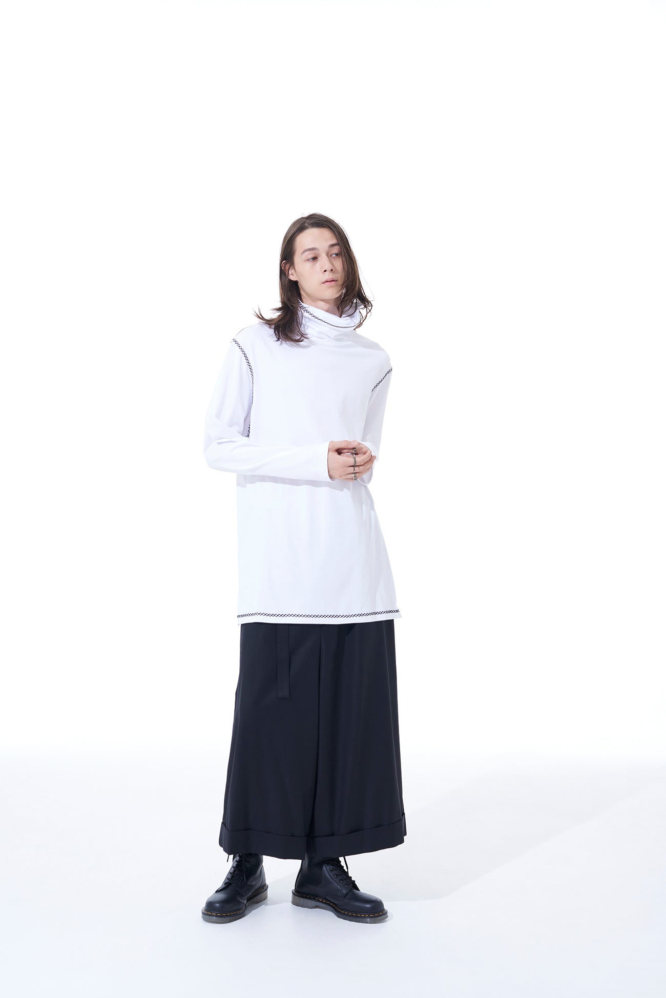 Stylish Cotton Jersey High Neck Long Sleeve T-Shirt with Geometric Stitches - Perfect for Casual Wear, Layering & Everyday Outfits