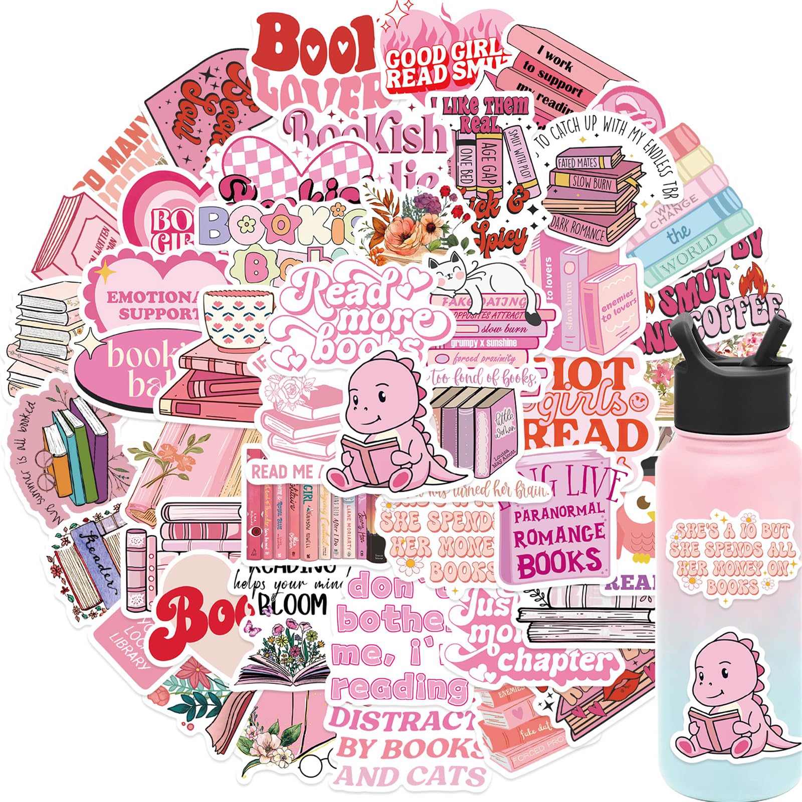 50 PCS Pink Bookish Stickers for Kindle - Aesthetic Reading Stickers, Book Lover Gifts for Women & Girls - Perfect for Kindle Cases, Journals, Planners & DIY Bookish Decor - Great for Scrapbooking, Bullet Journals, and Reading Accessories