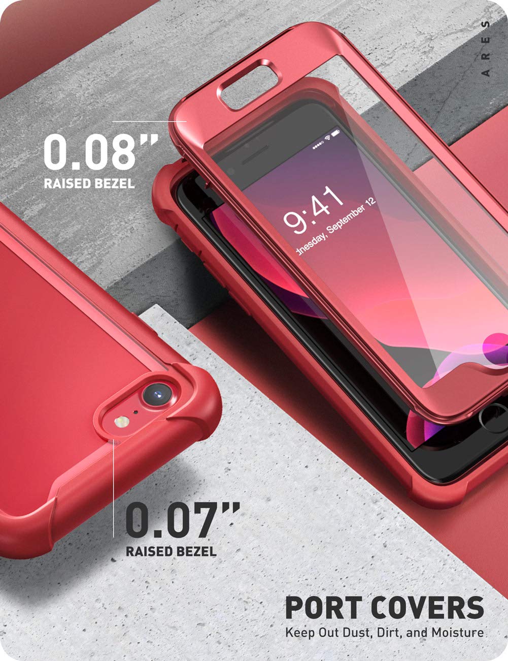 i-Blason Ares iPhone SE Case 2022 (3rd Gen) | Built-in Screen Protector | Dual Layer Rugged Clear Bumper Case for iPhone SE 2022/2020 & iPhone 8/7 (Red) | Shockproof Protection for Outdoor, Work & Daily Use