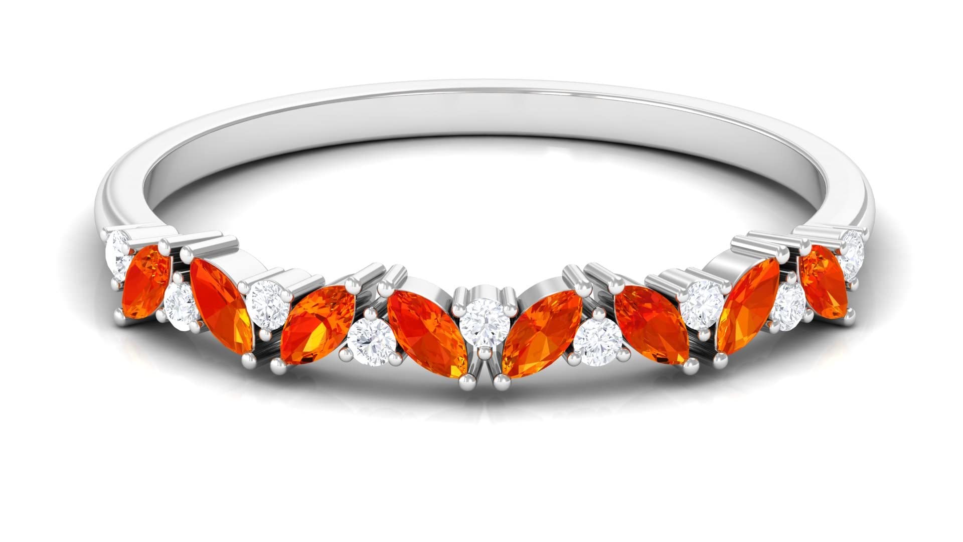 Rosec Jewels 1/2 CT Orange Sapphire & Diamond Marquise Ring - 14K Solid Gold Half Eternity Band for Women - Perfect for Weddings, Anniversaries & Special Occasions