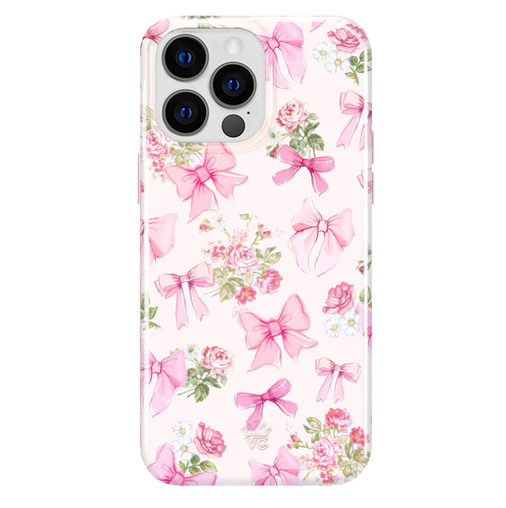 Cute Posie Pink Bow iPhone Case - Elegant Floral Design for iPhone 14/13/12/11 Pro Max XR XS - Perfect Gift for Women Girls (Office, School, Travel)